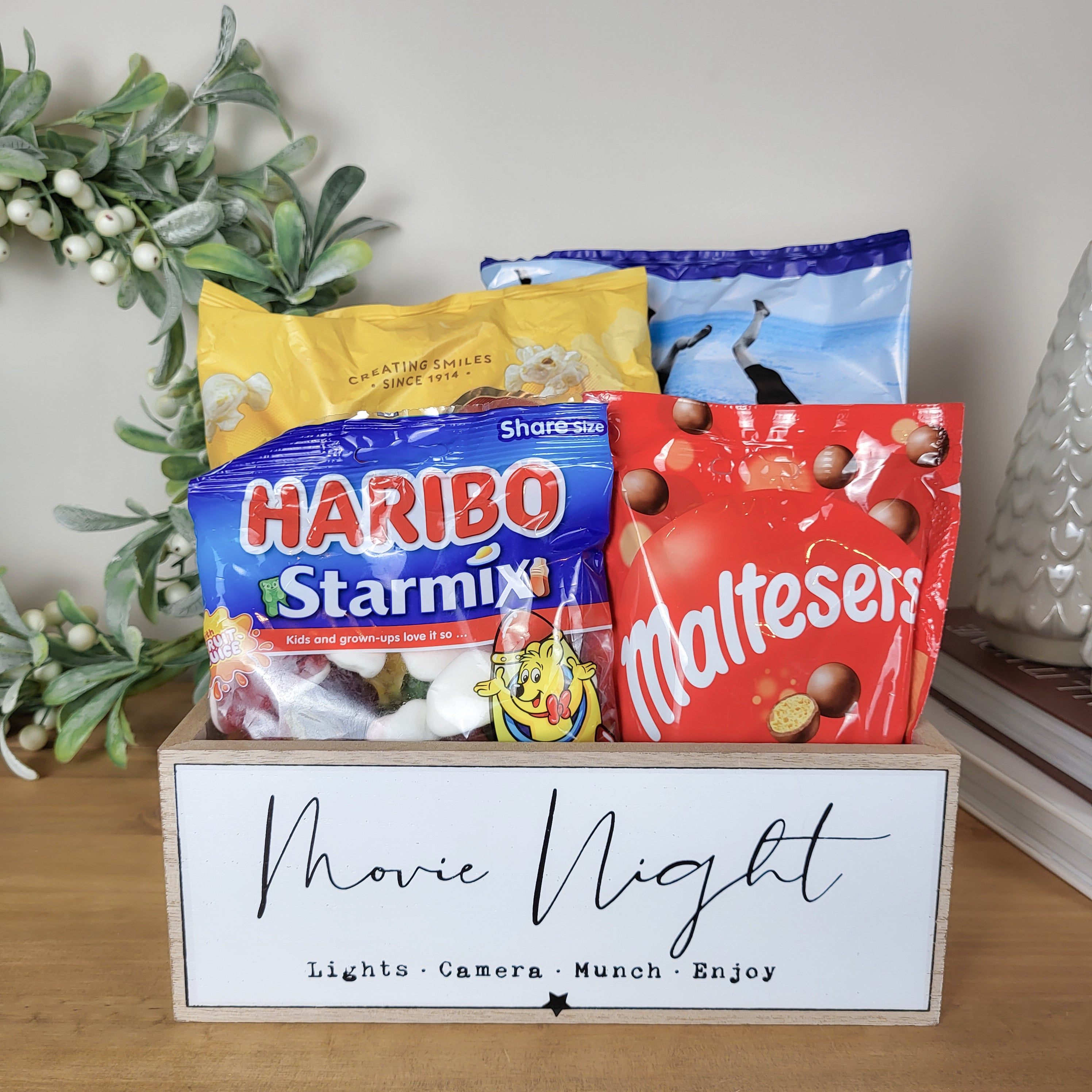 Wooden Movie Night Snack Storage Crate
