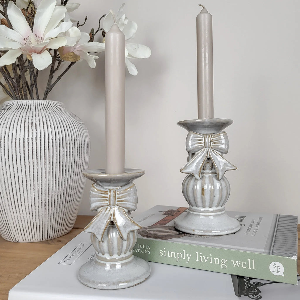 Ceramic Bow Candlestick Holders
