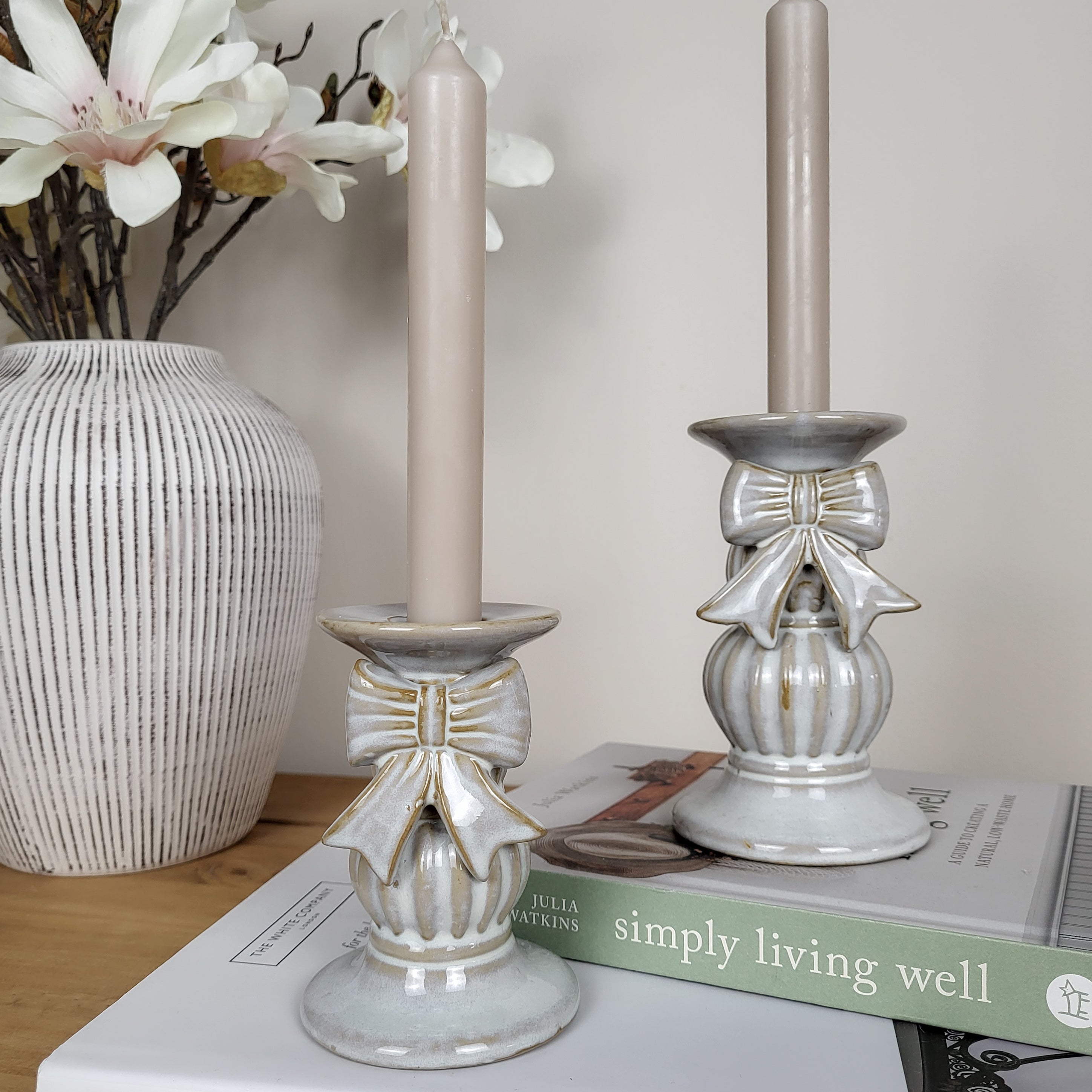 Ceramic Bow Candlestick Holders