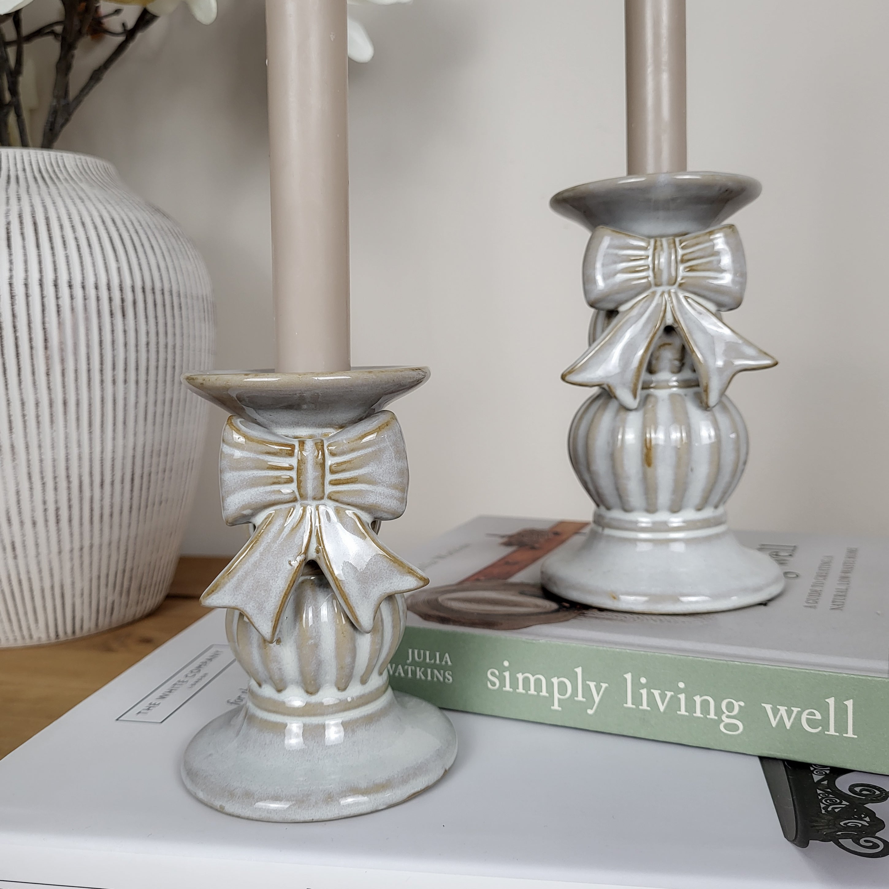 Ceramic Bow Candlestick Holders