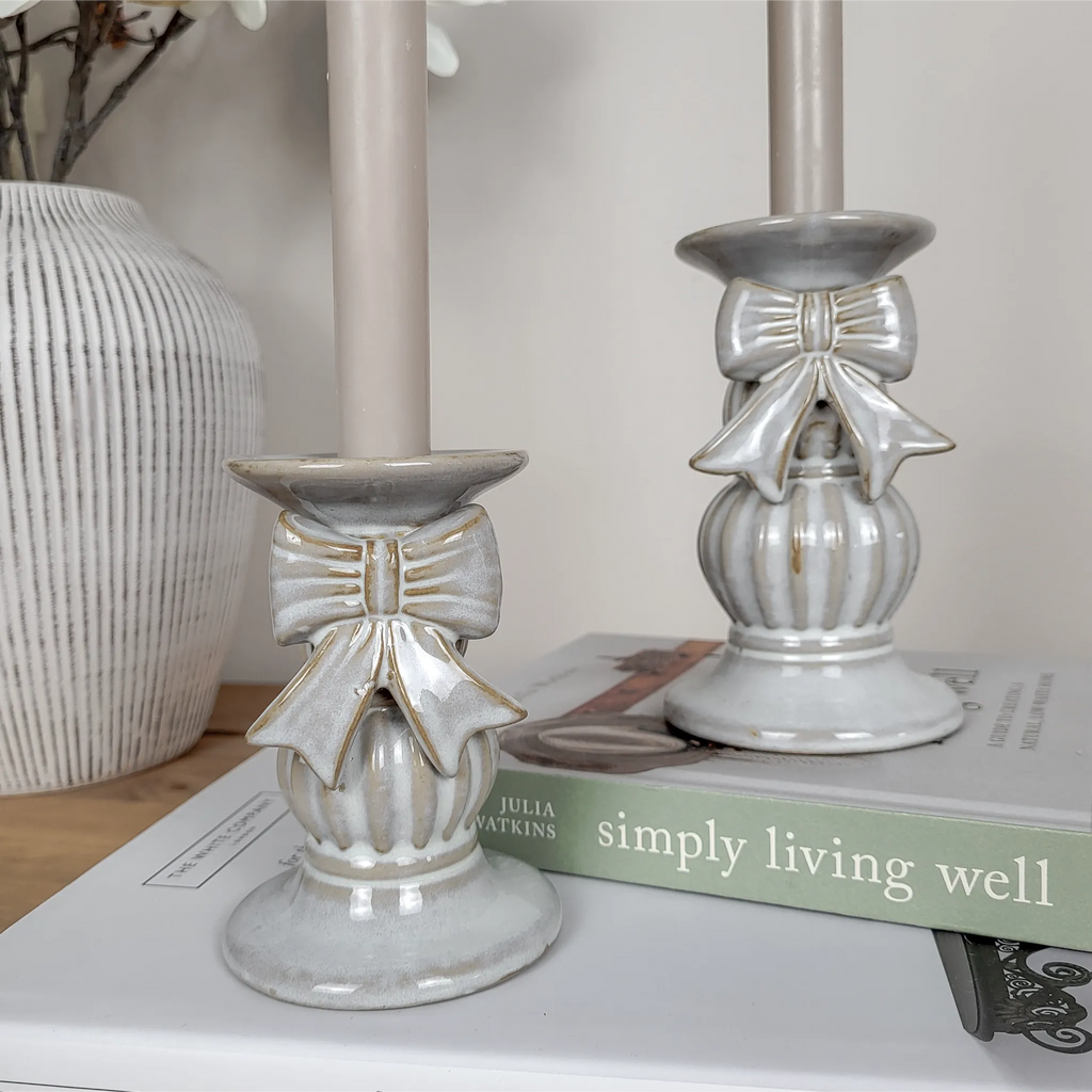 Ceramic Bow Candlestick Holders