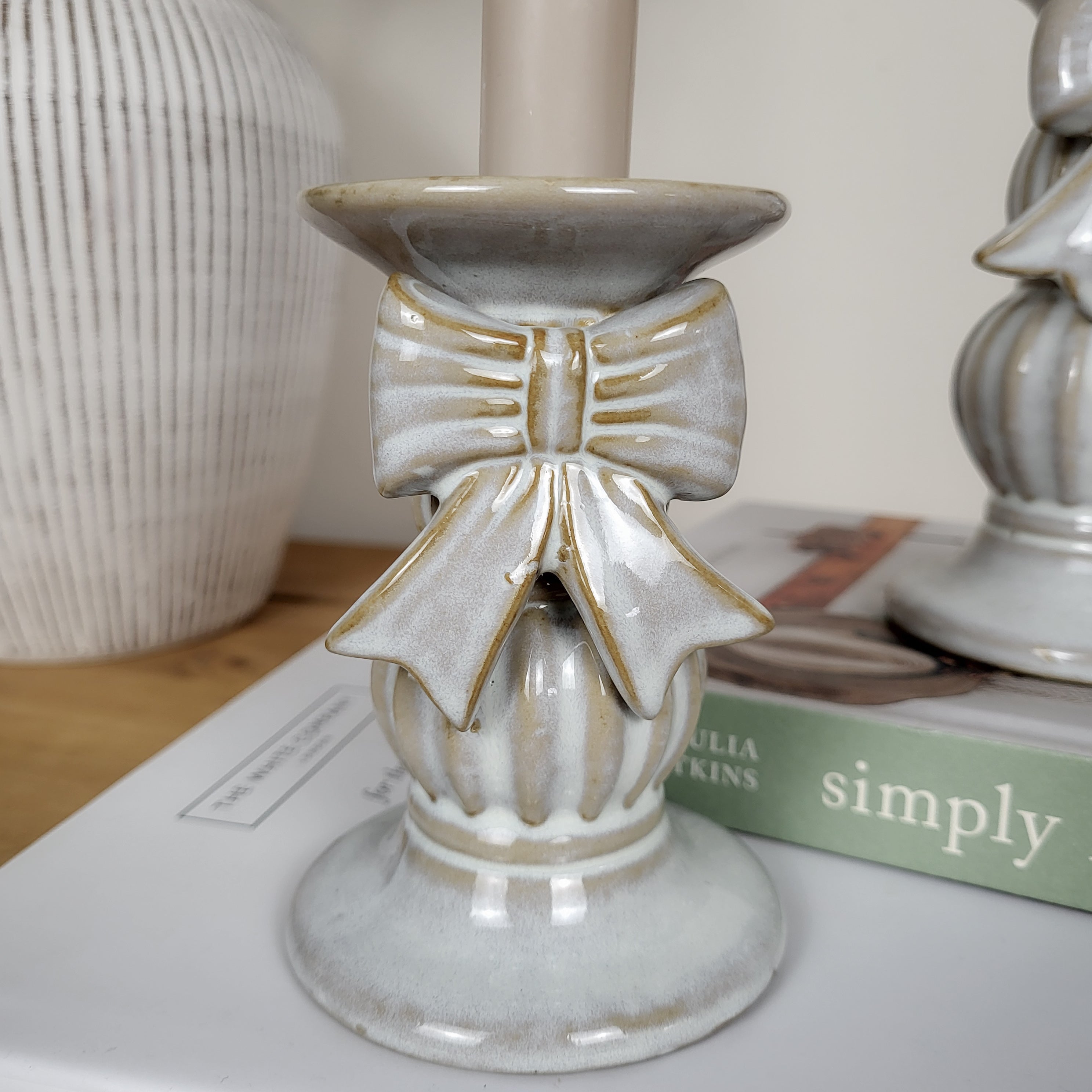 Ceramic Bow Candlestick Holders