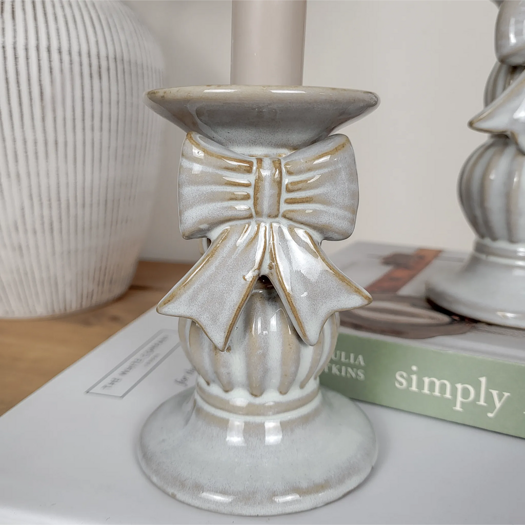 Ceramic Bow Candlestick Holders