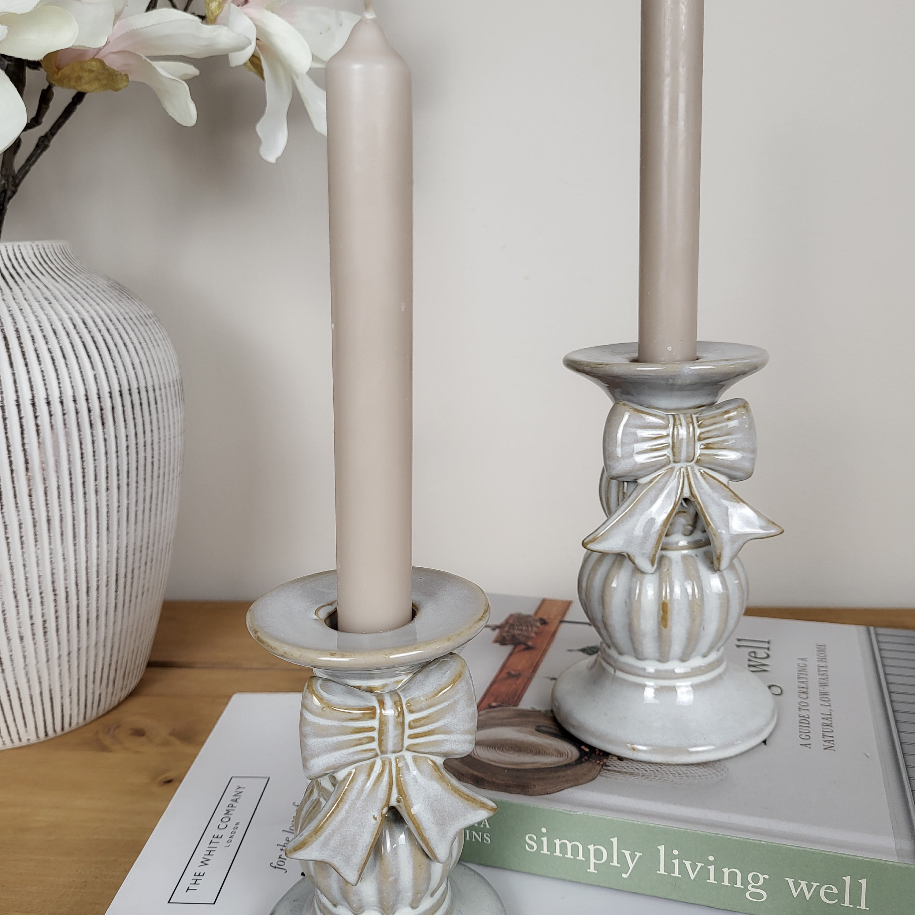 Ceramic Bow Candlestick Holders
