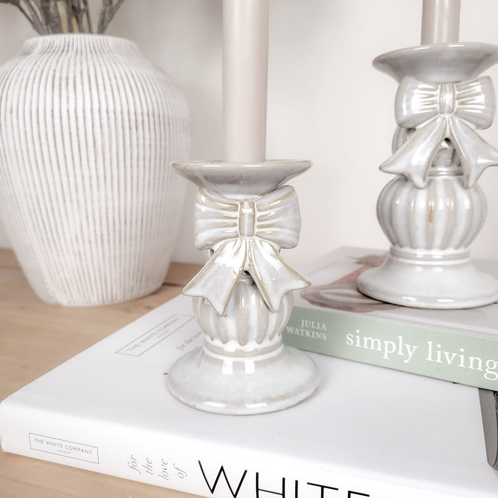 Ceramic Bow Candlestick Holders