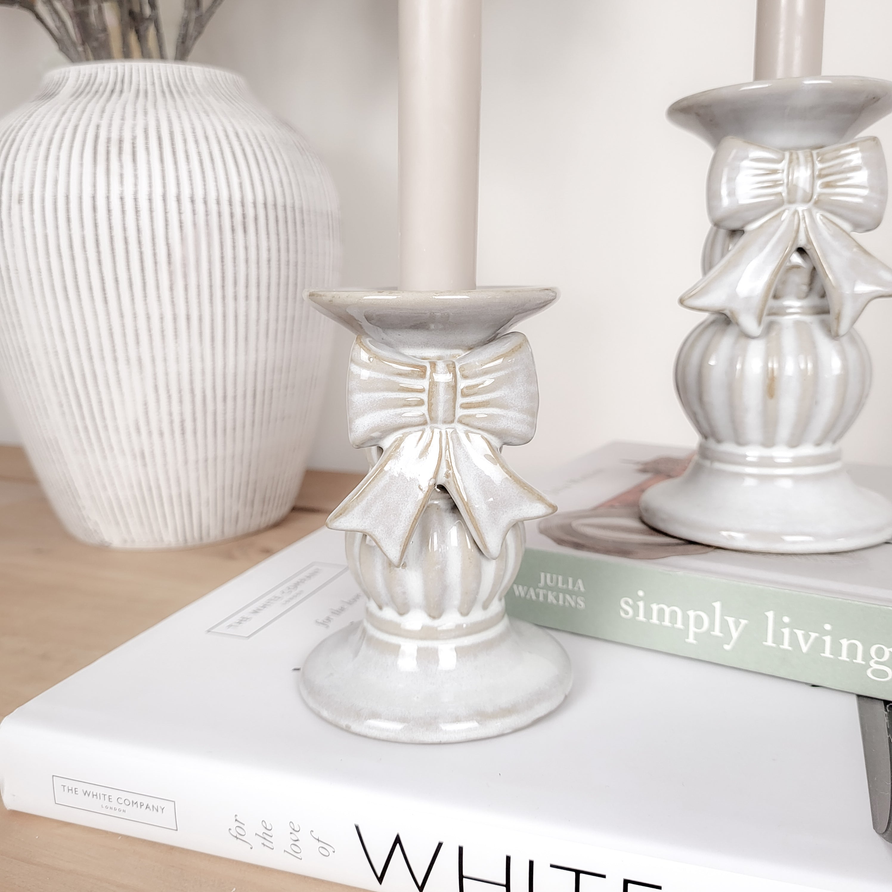 Ceramic Bow Candlestick Holders