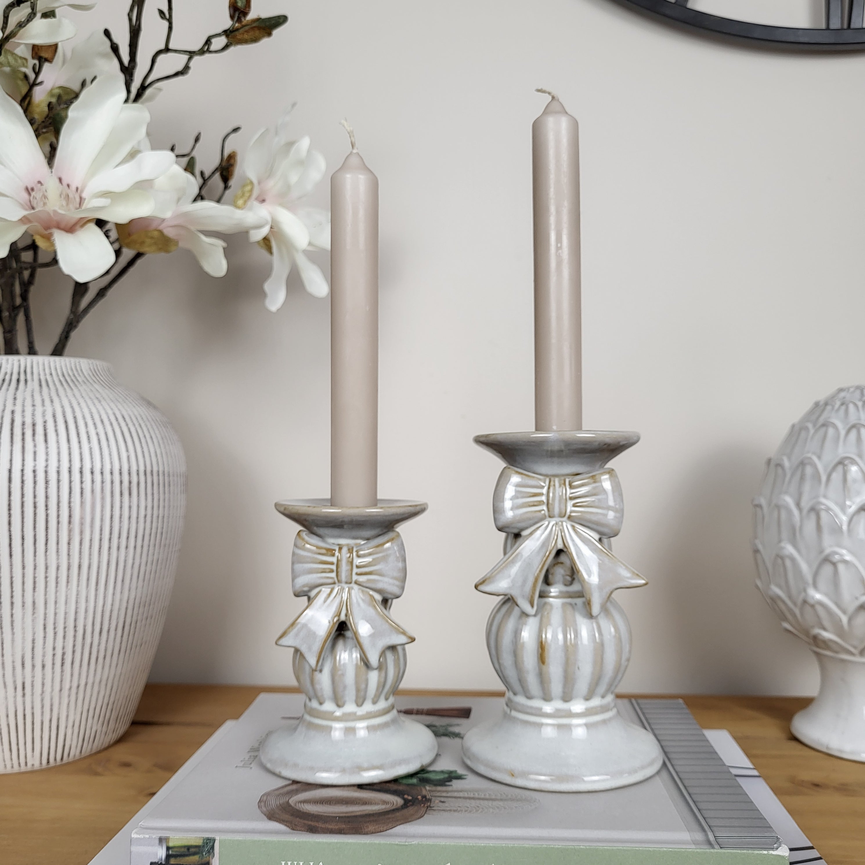 Ceramic Bow Candlestick Holders