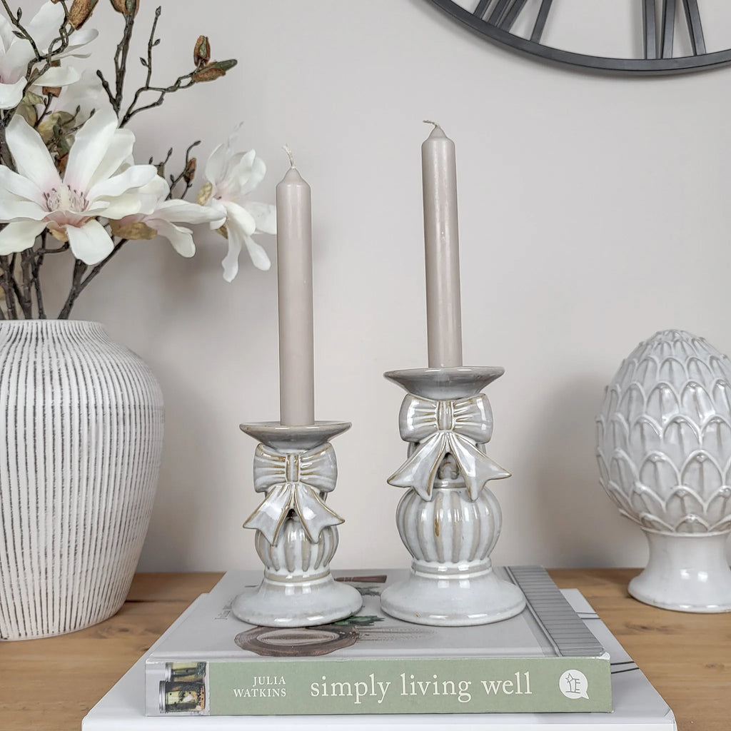Ceramic Bow Candlestick Holders