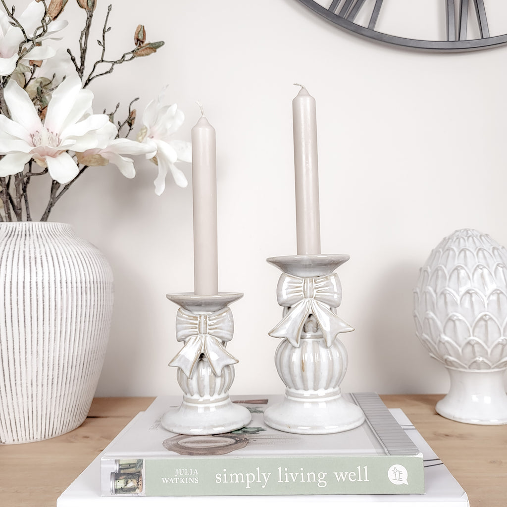 Ceramic Bow Candlestick Holders