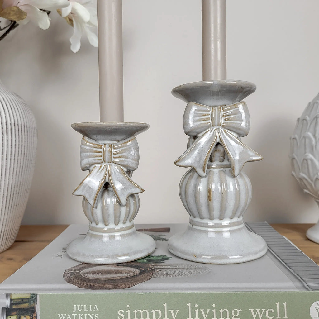 Ceramic Bow Candlestick Holders