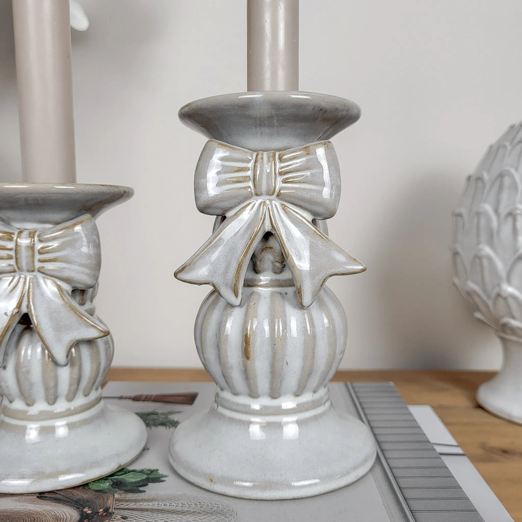 Ceramic Bow Candlestick Holders