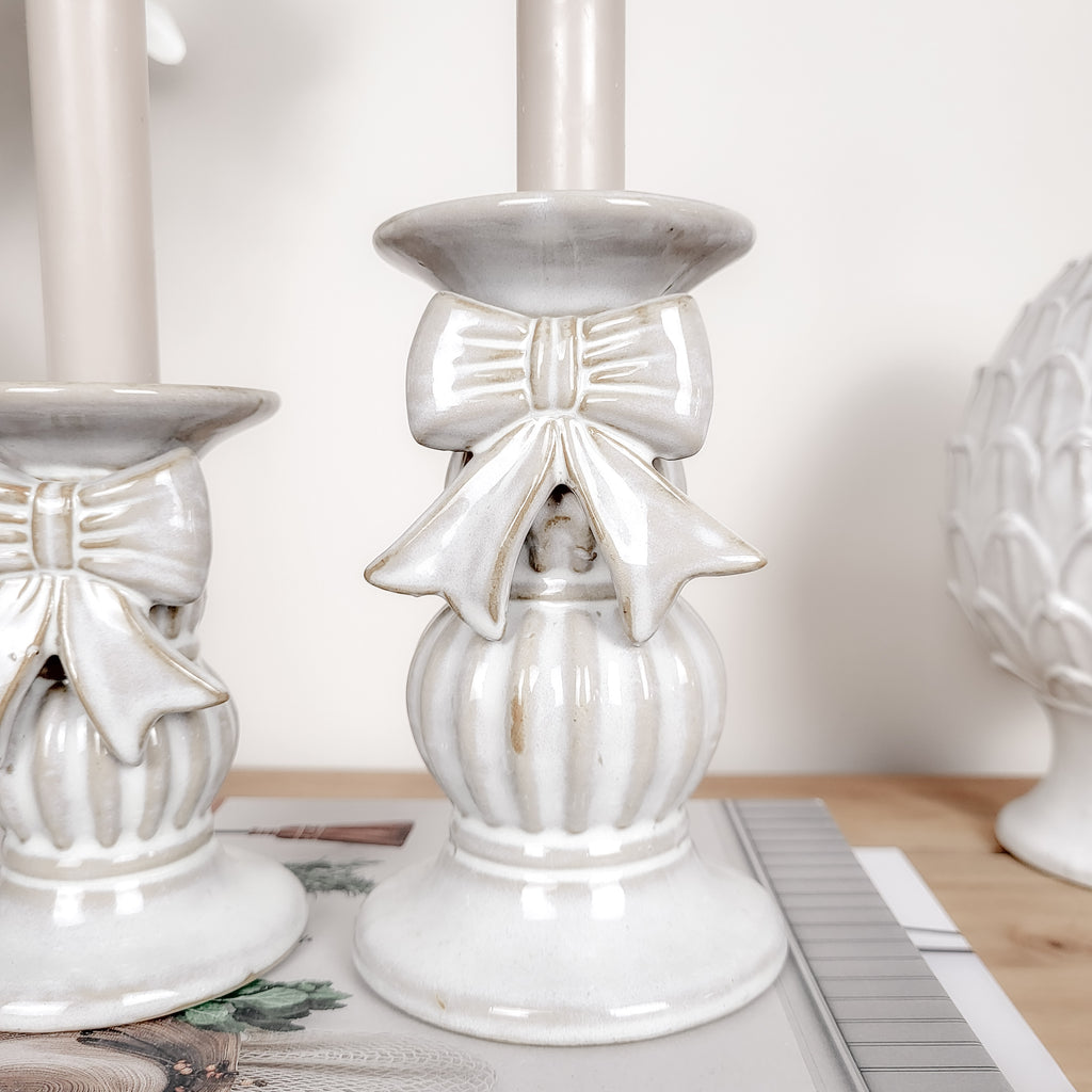 Ceramic Bow Candlestick Holders