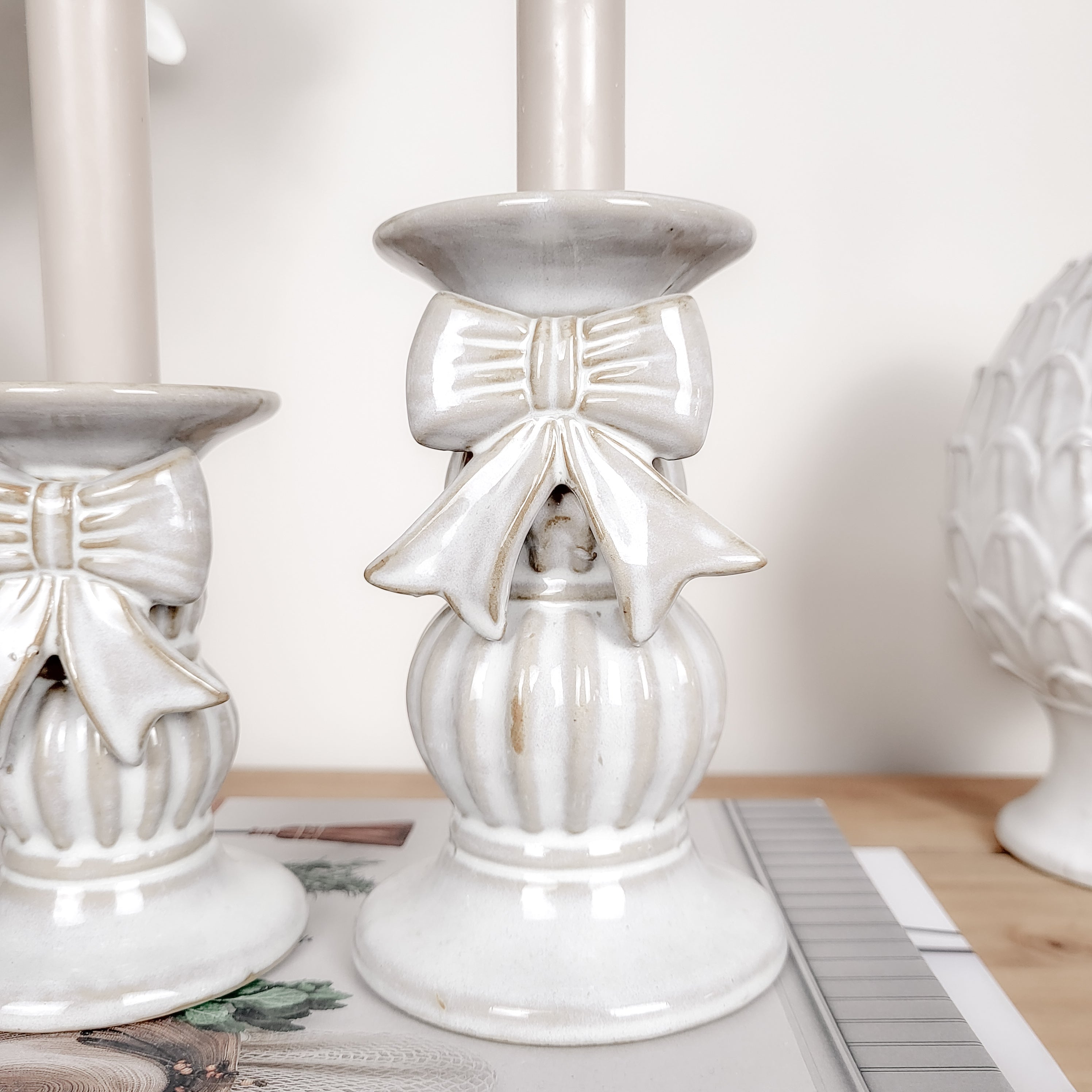 Ceramic Bow Candlestick Holders