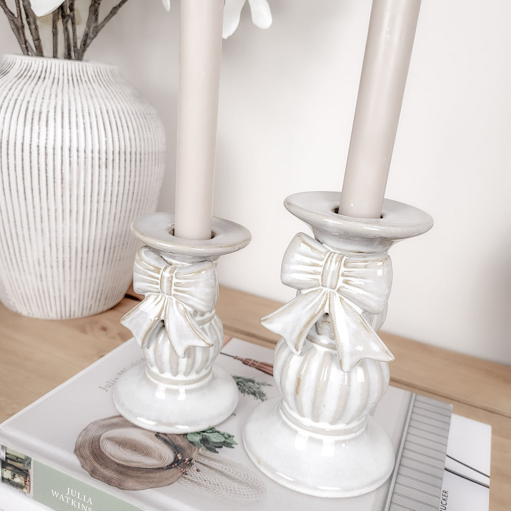 Ceramic Bow Candlestick Holders