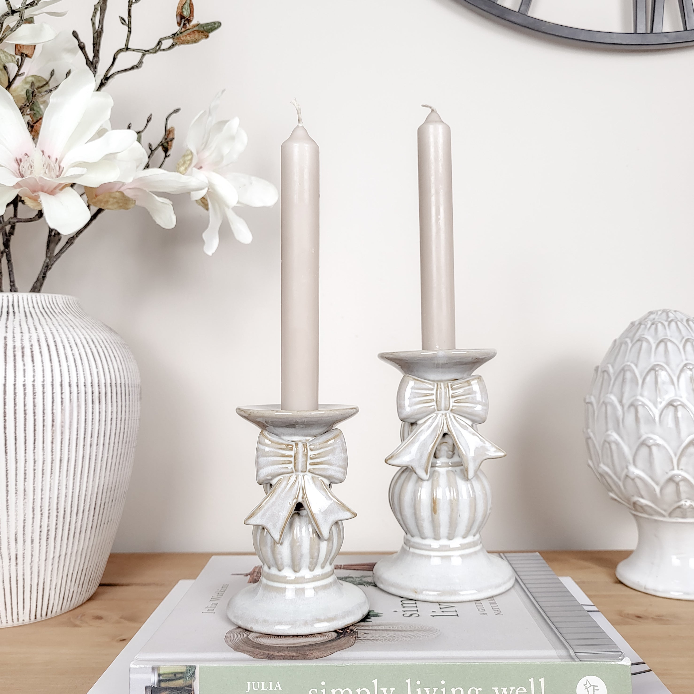 Ceramic Bow Candlestick Holders