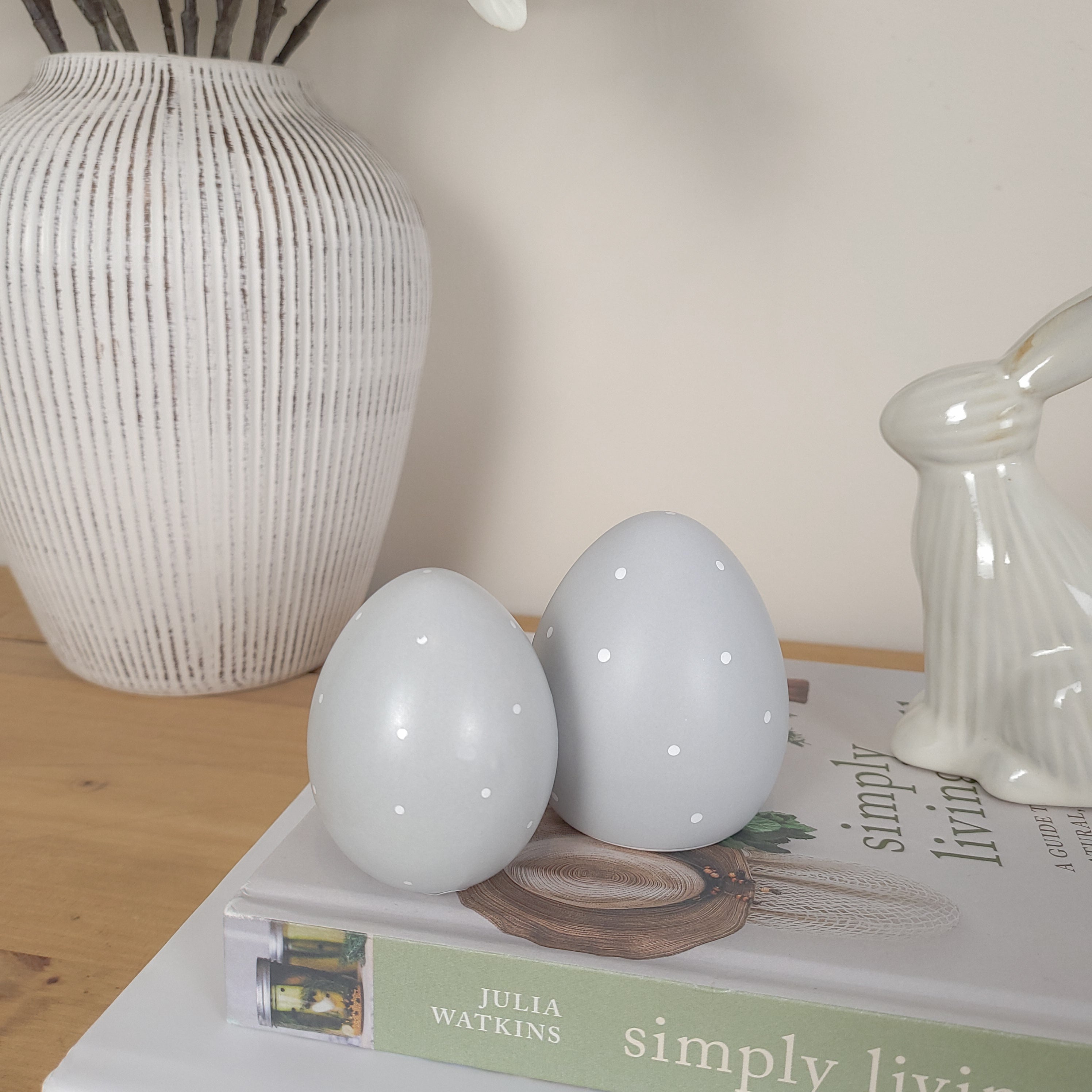 Grey Dotty Ceramic Egg Ornaments