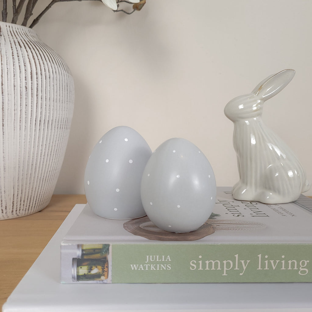 Grey Dotty Ceramic Egg Ornaments