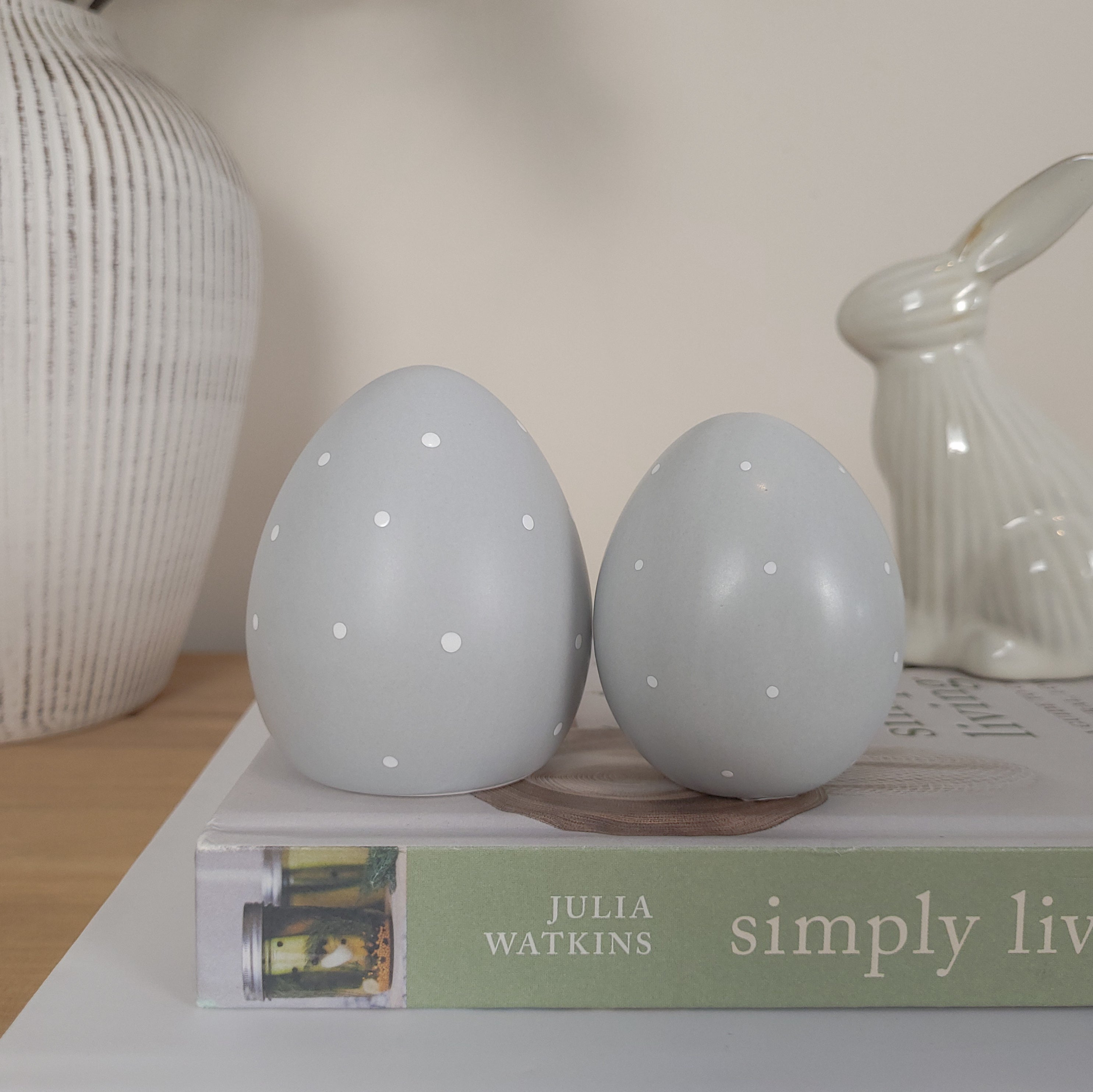 Grey Dotty Ceramic Egg Ornaments