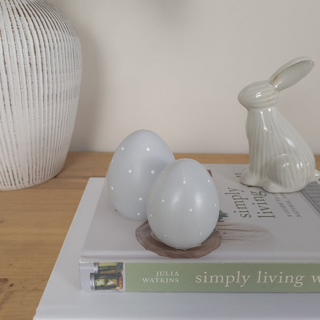 Grey Dotty Ceramic Egg Ornaments