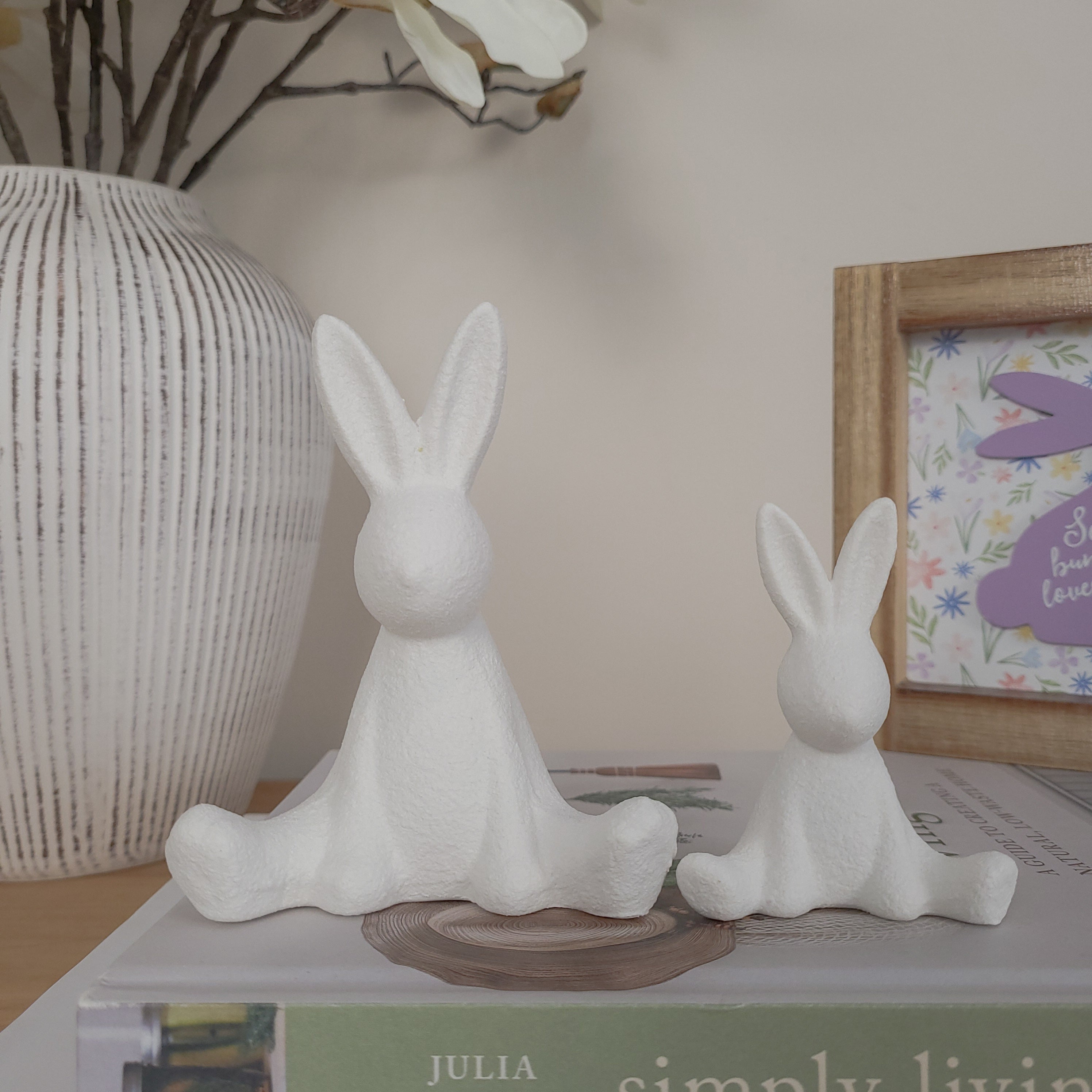White Textured Sitting Rabbit Ornaments