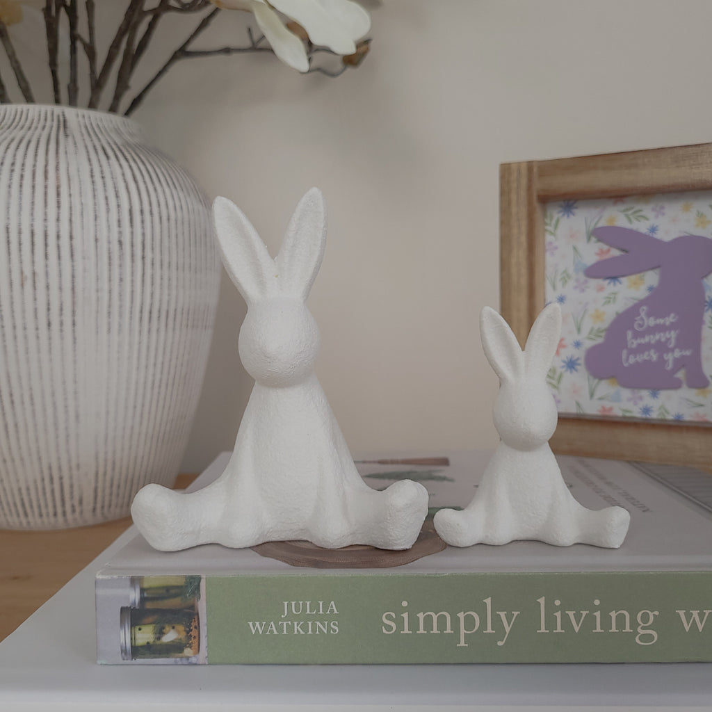 White Textured Sitting Rabbit Ornaments