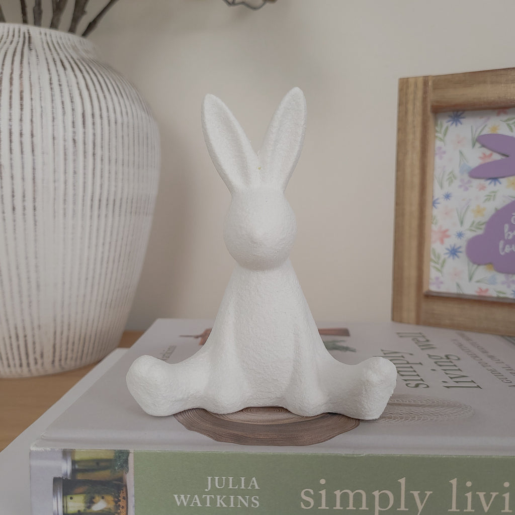White Textured Sitting Rabbit Ornaments