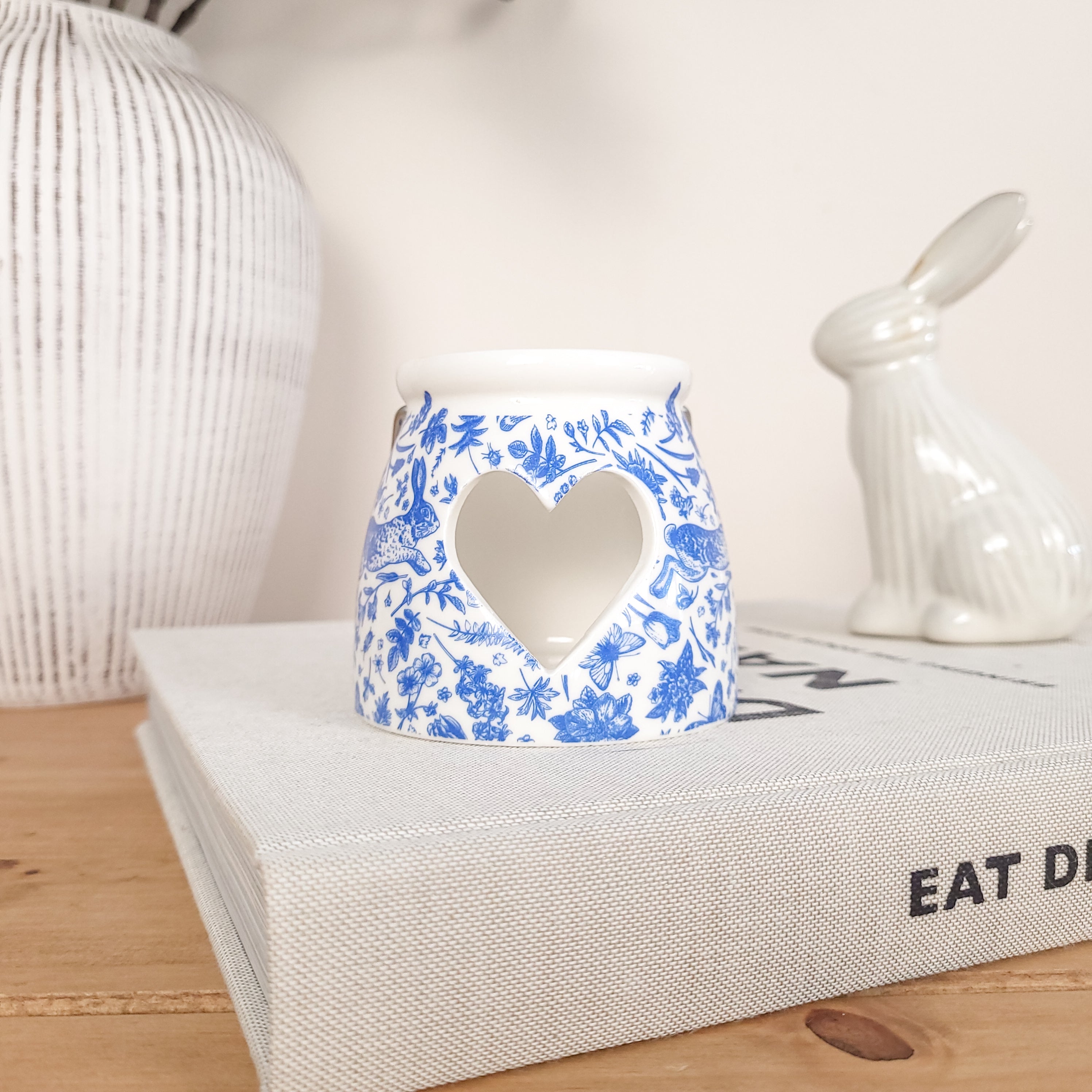 Blue Hare Heart Tealight Candle Holder