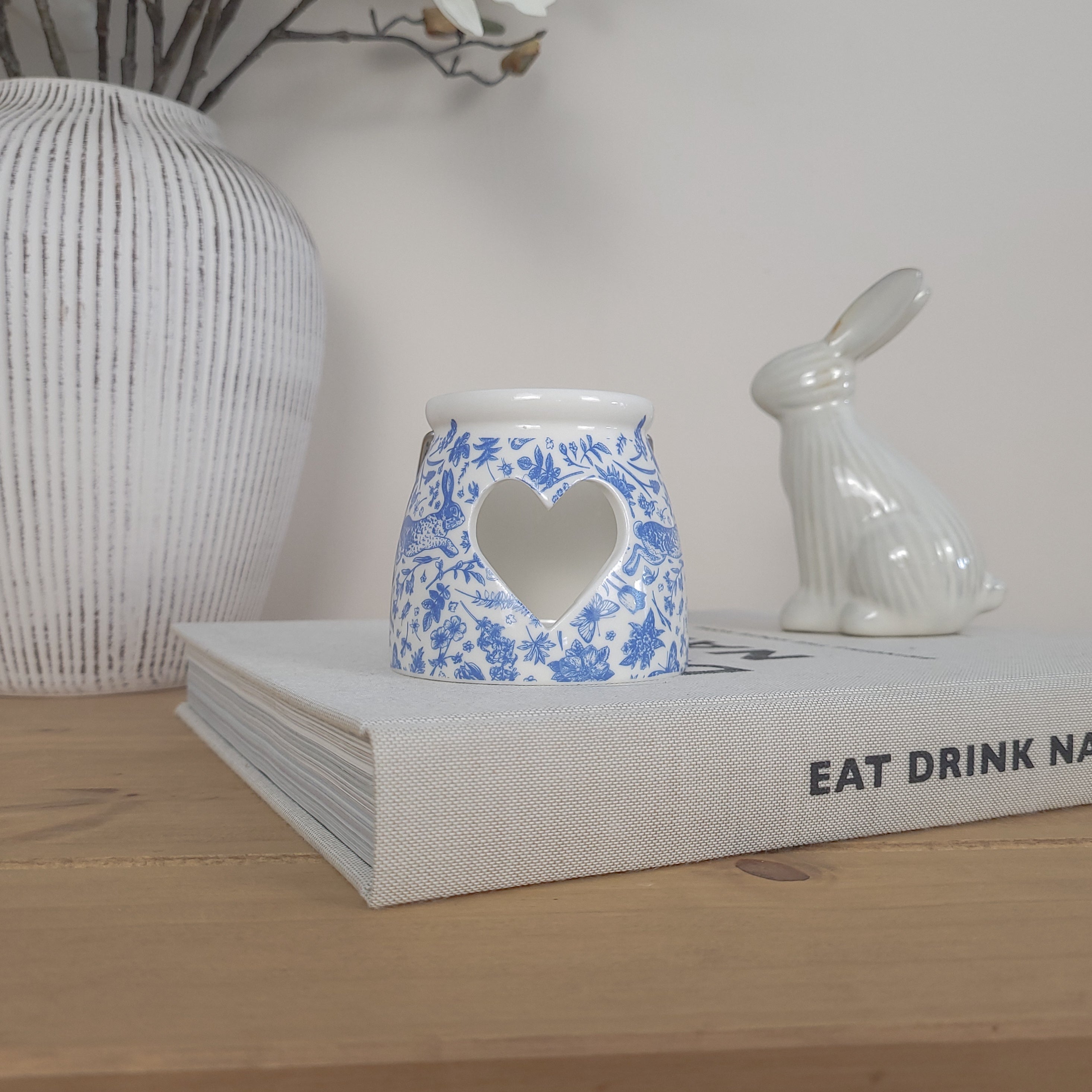 Blue Hare Heart Tealight Candle Holder