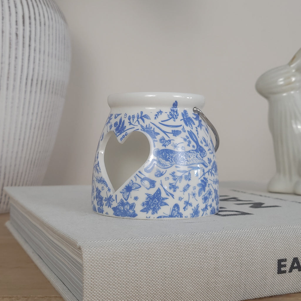 Blue Hare Heart Tealight Candle Holder