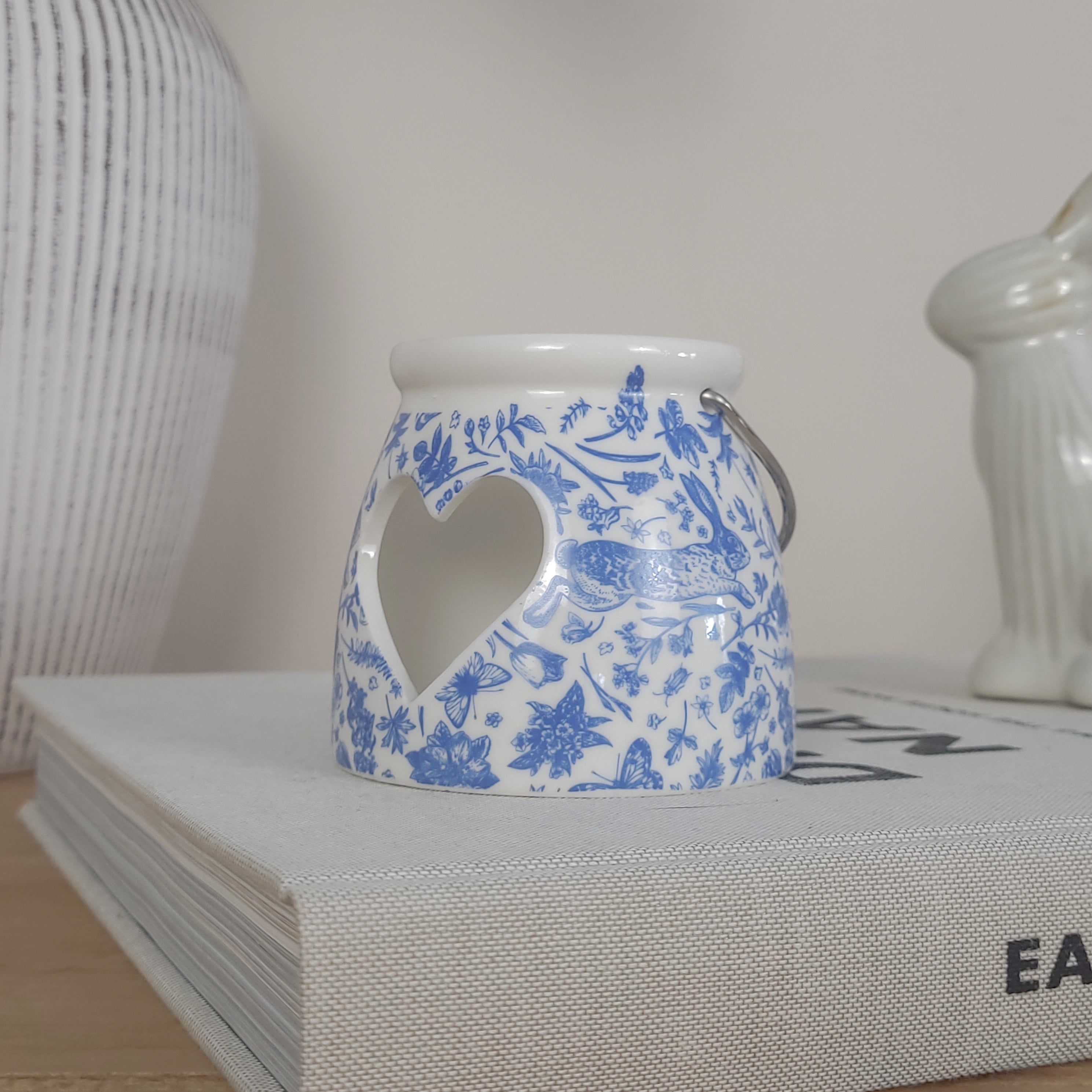 Blue Hare Heart Tealight Candle Holder