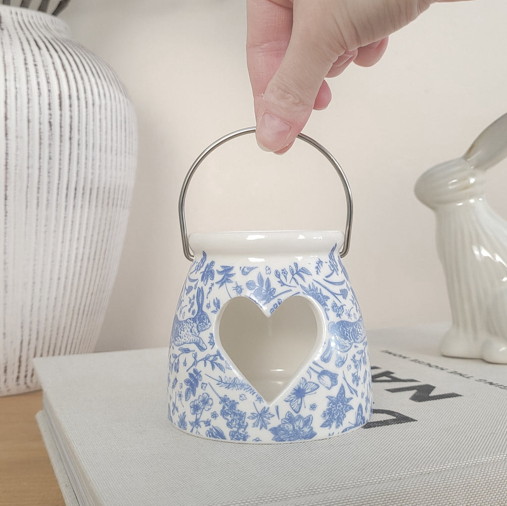 Blue Hare Heart Tealight Candle Holder