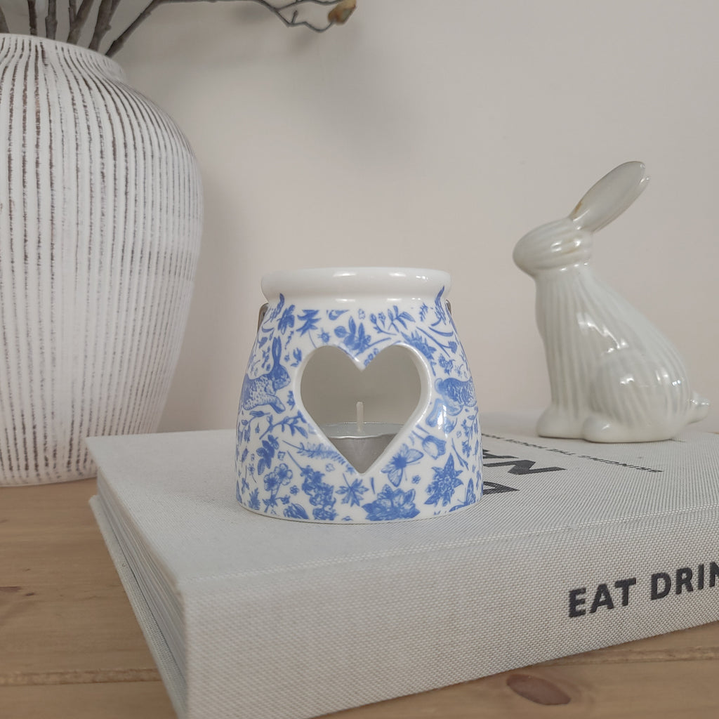 Blue Hare Heart Tealight Candle Holder