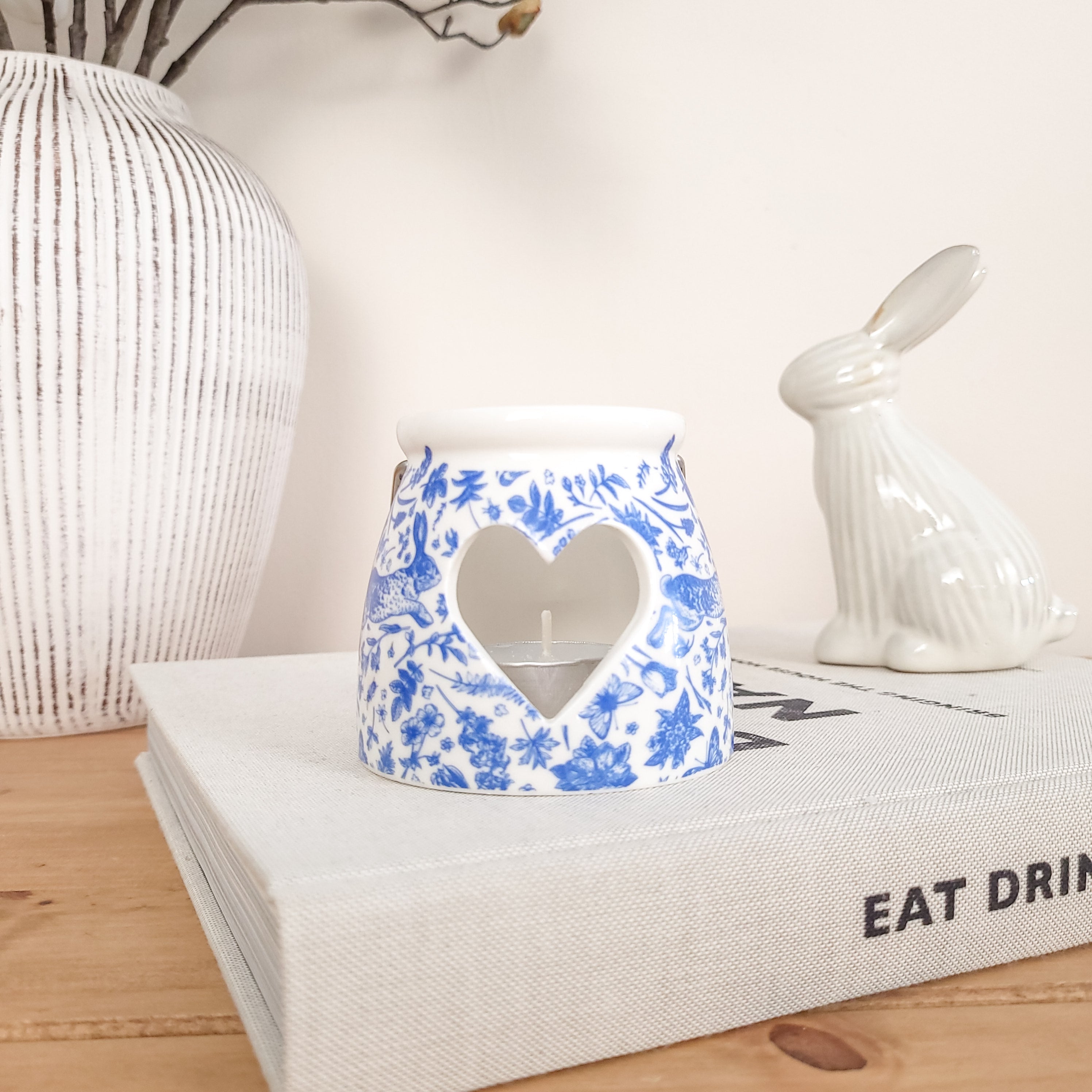 Blue Hare Heart Tealight Candle Holder