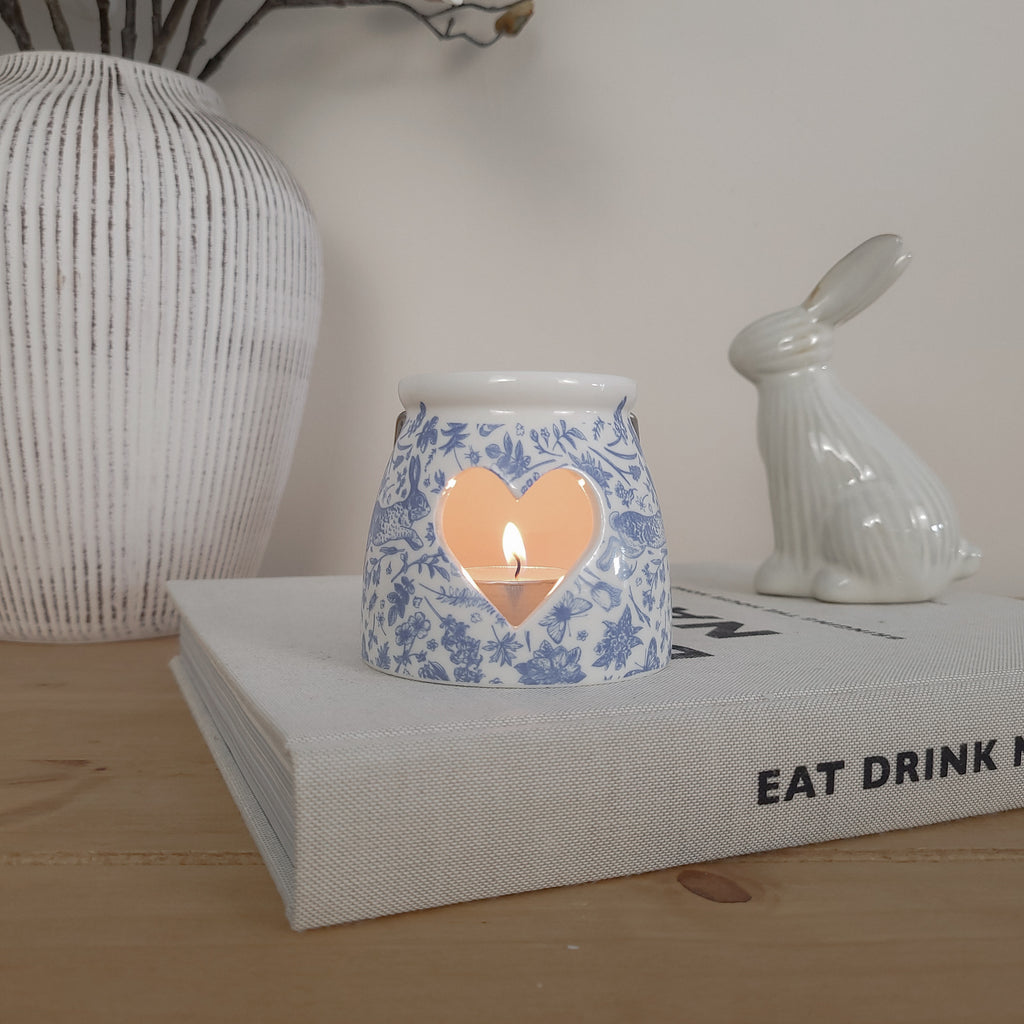 Blue Hare Heart Tealight Candle Holder