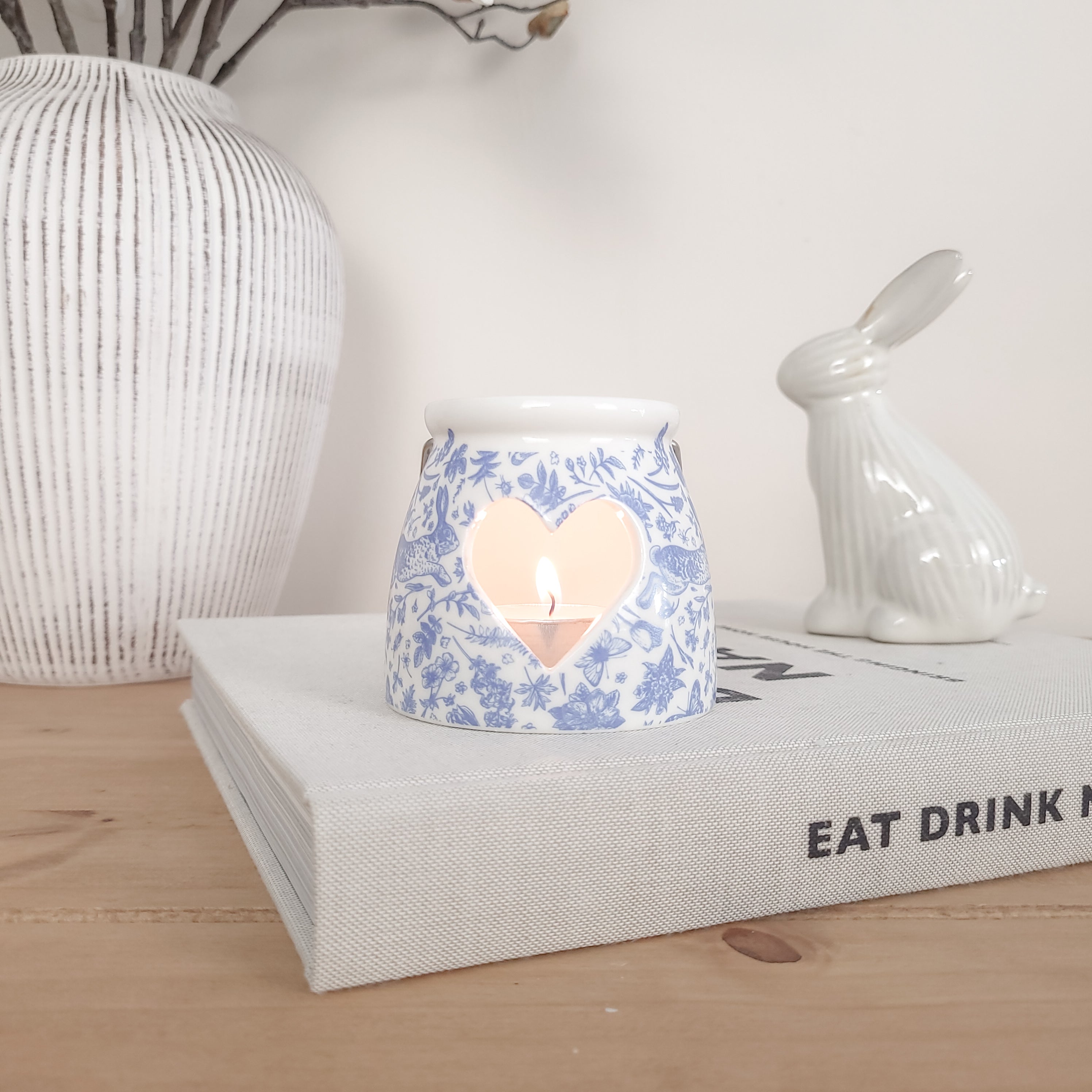 Blue Hare Heart Tealight Candle Holder