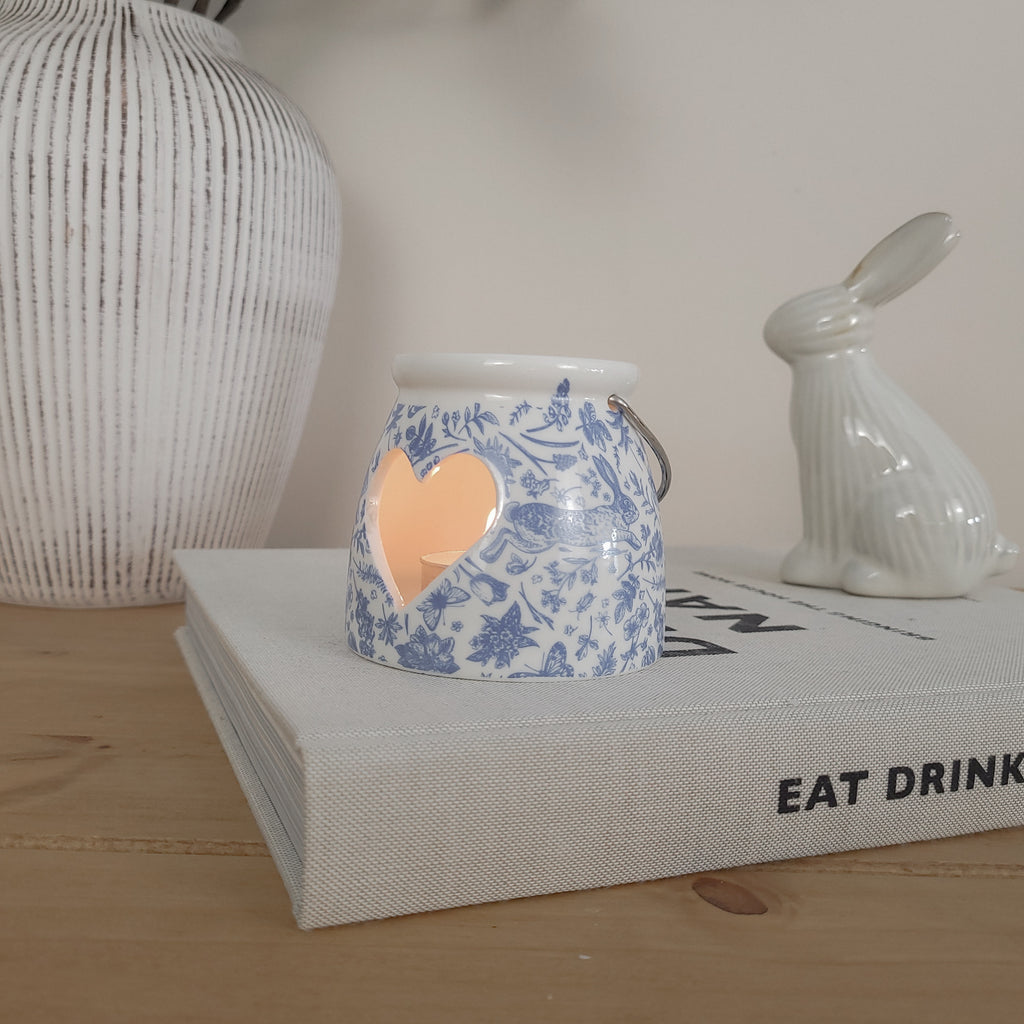Blue Hare Heart Tealight Candle Holder