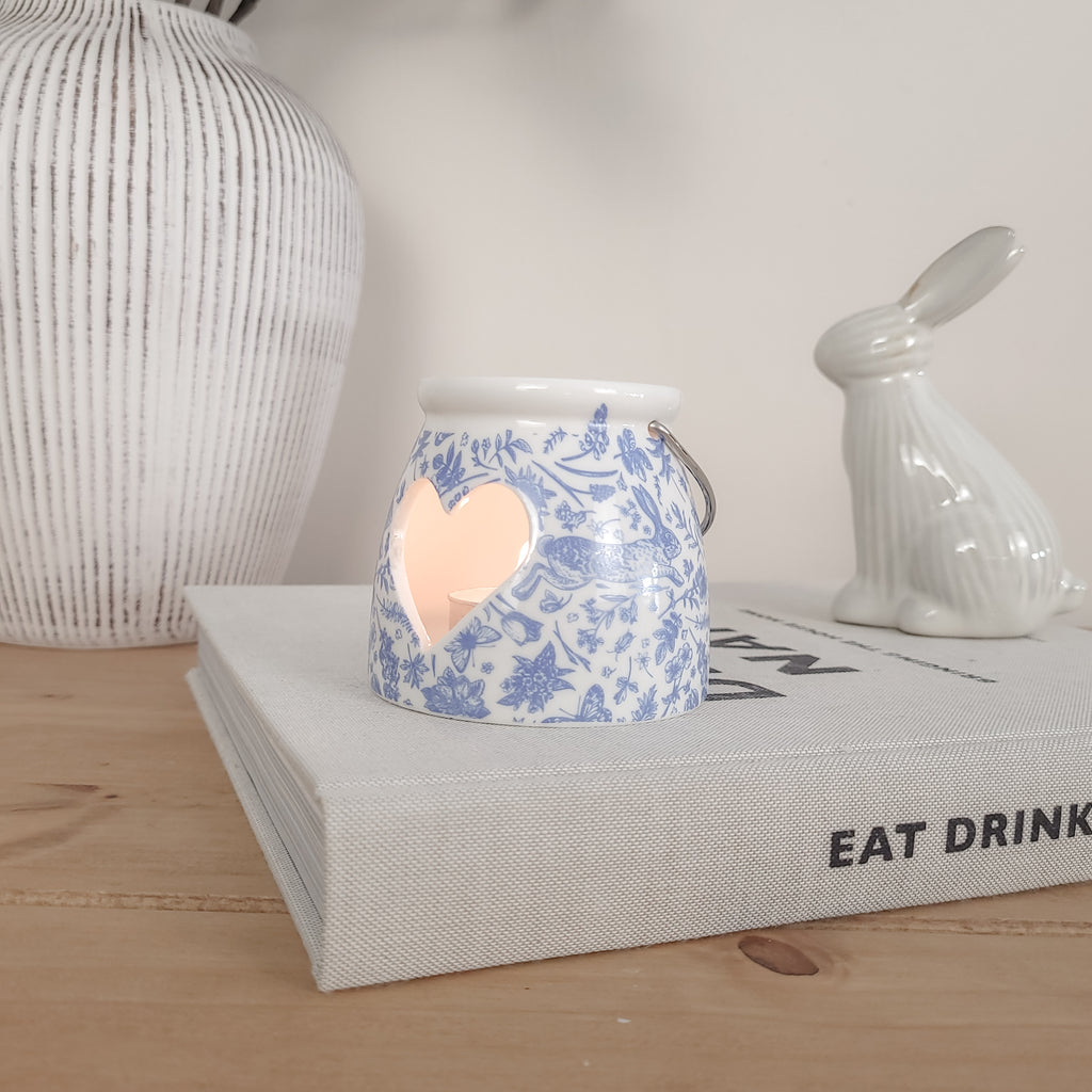 Blue Hare Heart Tealight Candle Holder