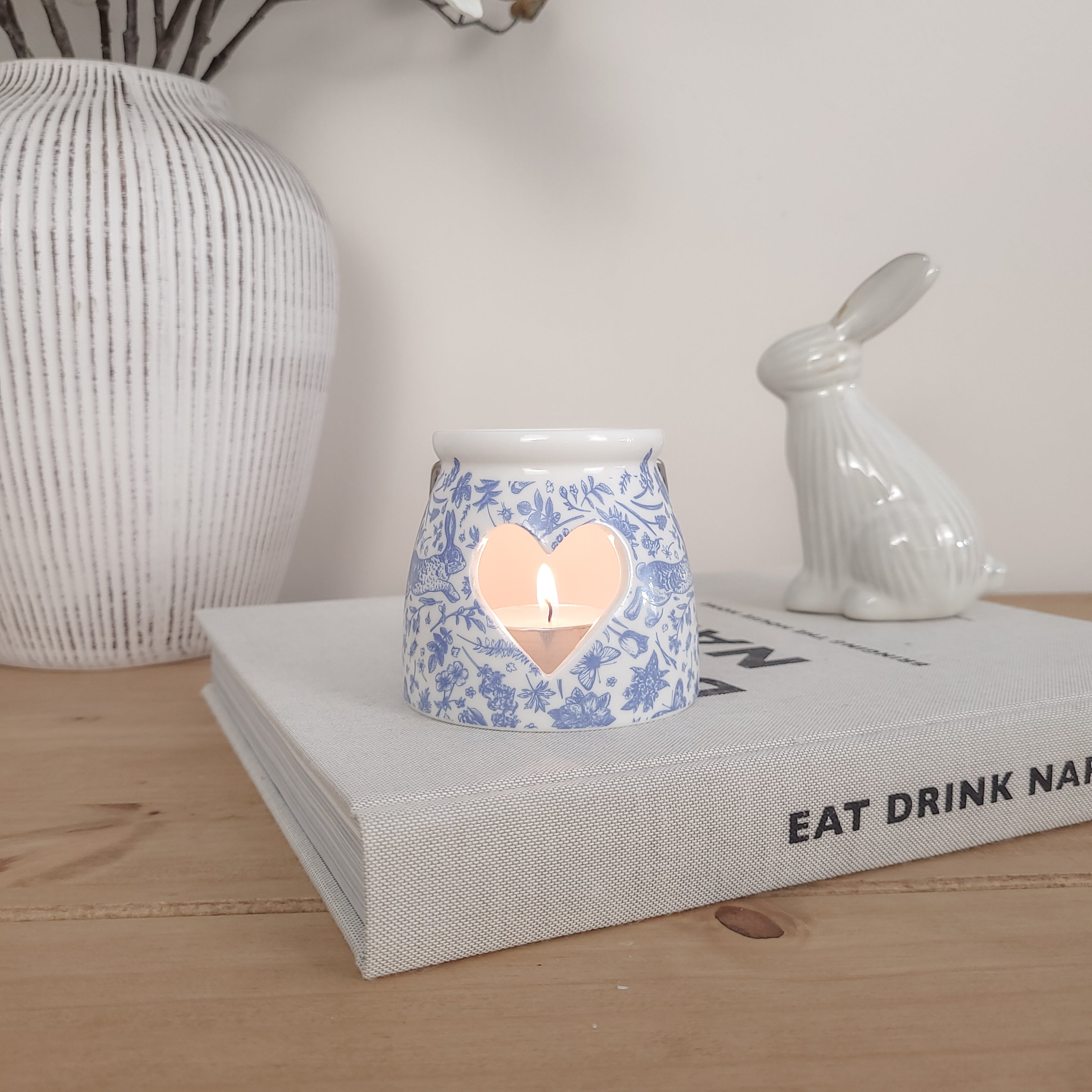Blue Hare Heart Tealight Candle Holder