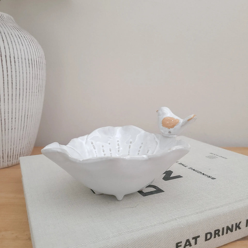 White Bird & Leaf Trinket Dish