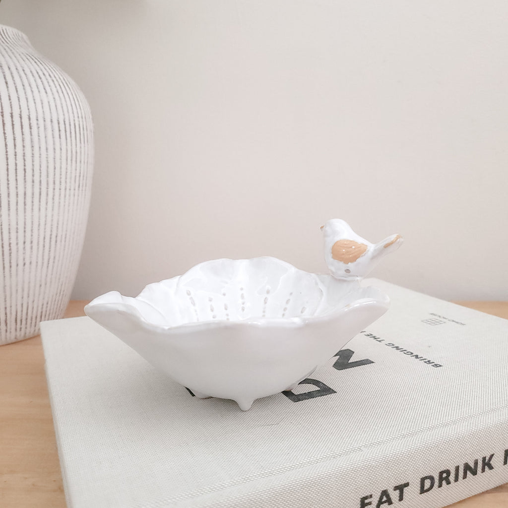 White Bird & Leaf Trinket Dish