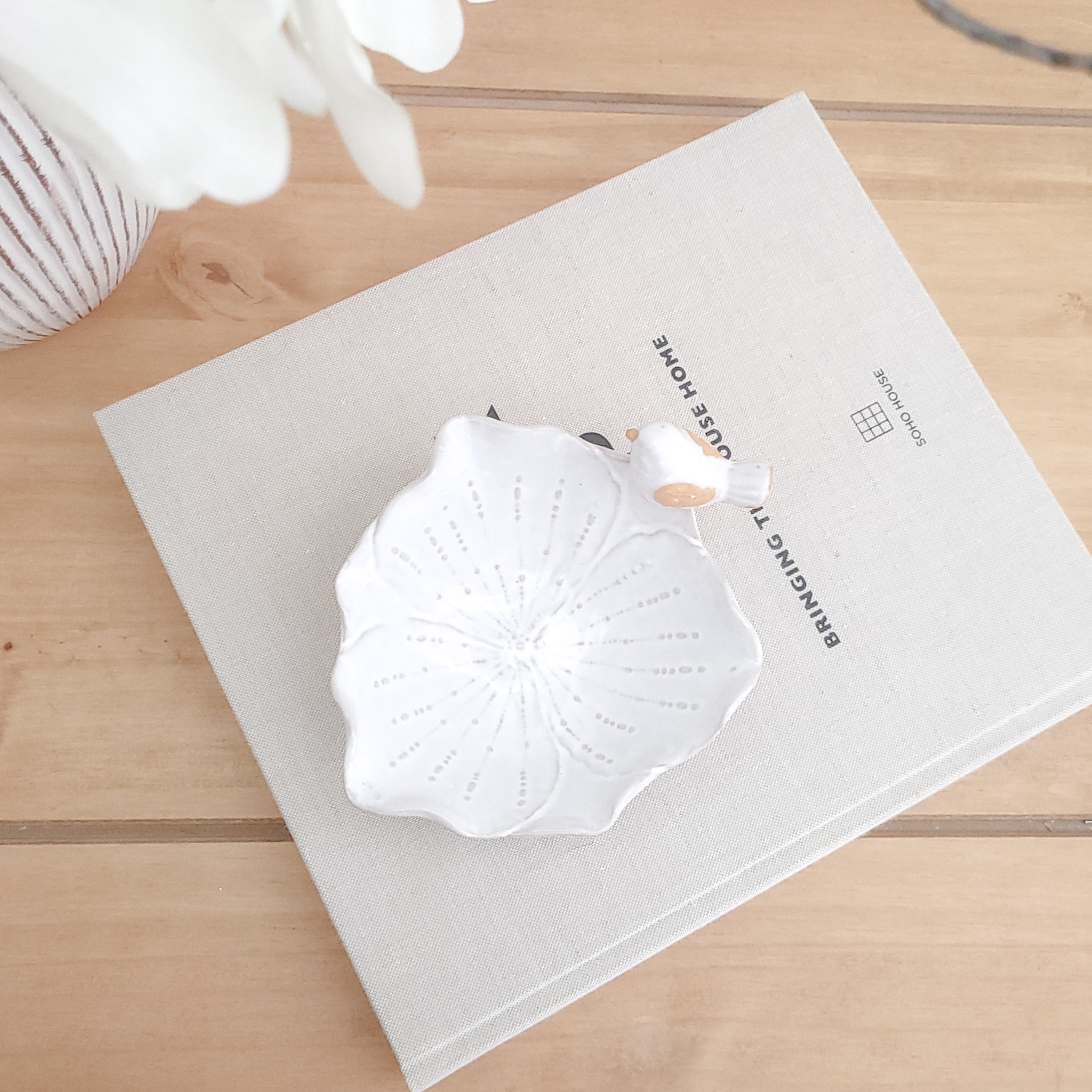 White Bird & Leaf Trinket Dish