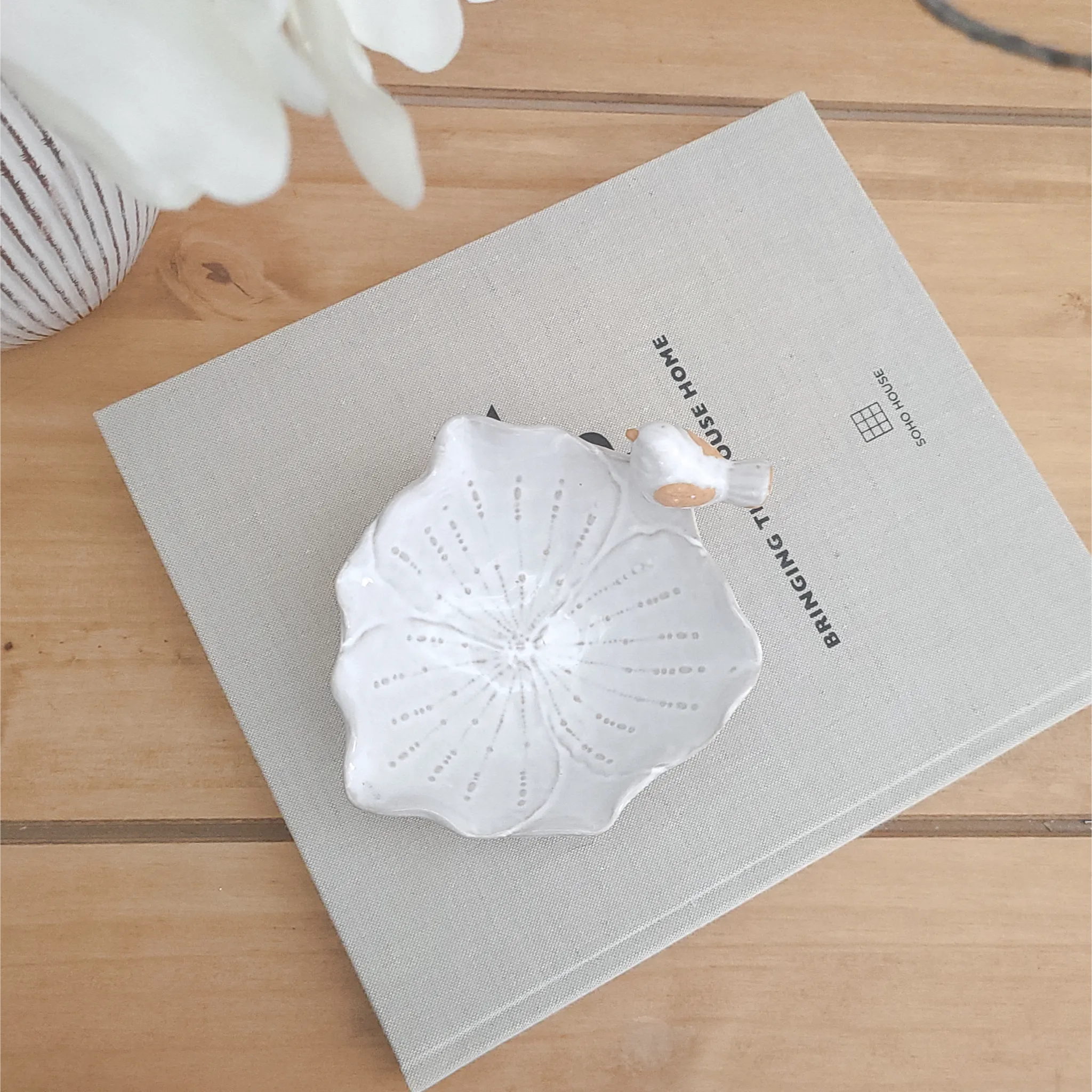 White Bird & Leaf Trinket Dish