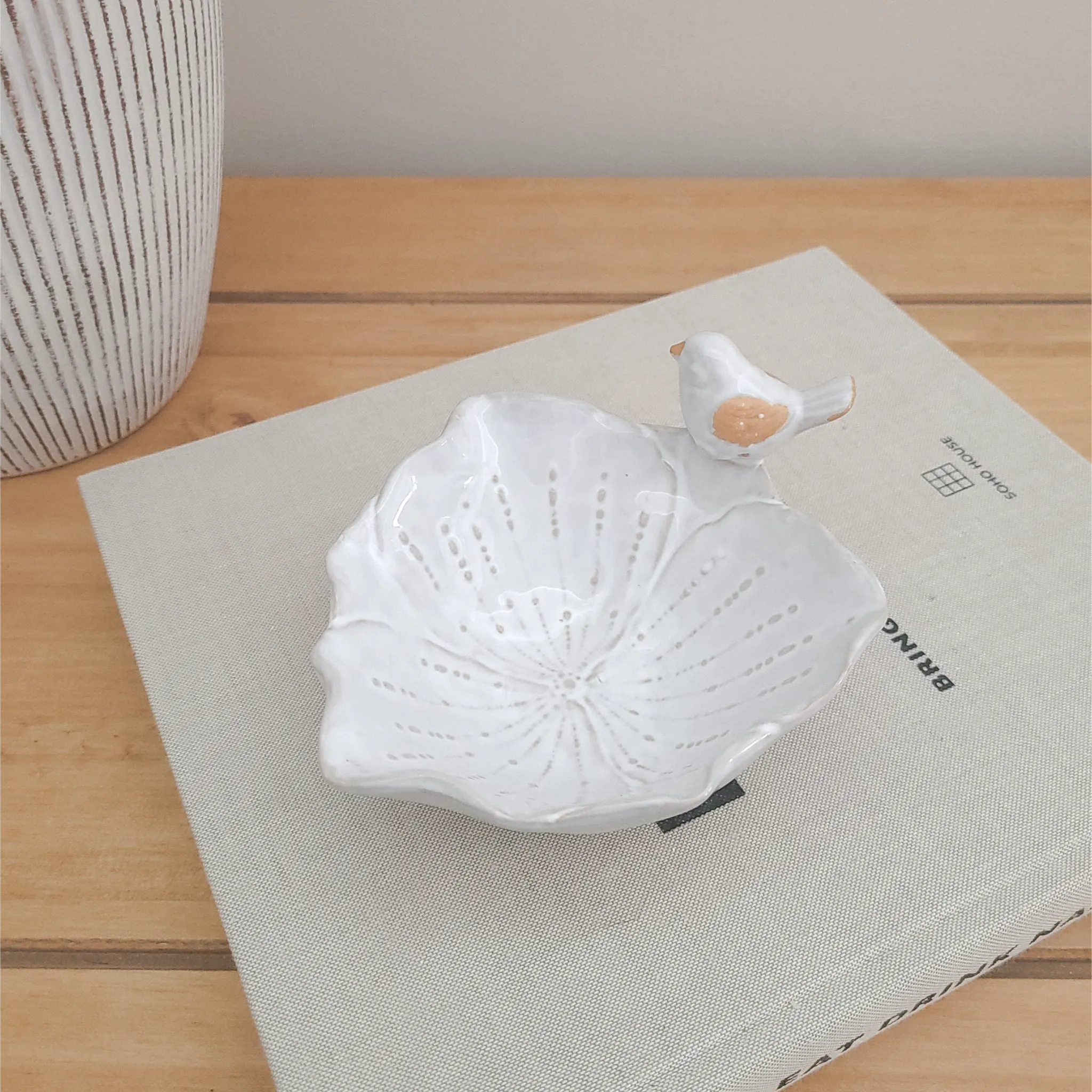 White Bird & Leaf Trinket Dish