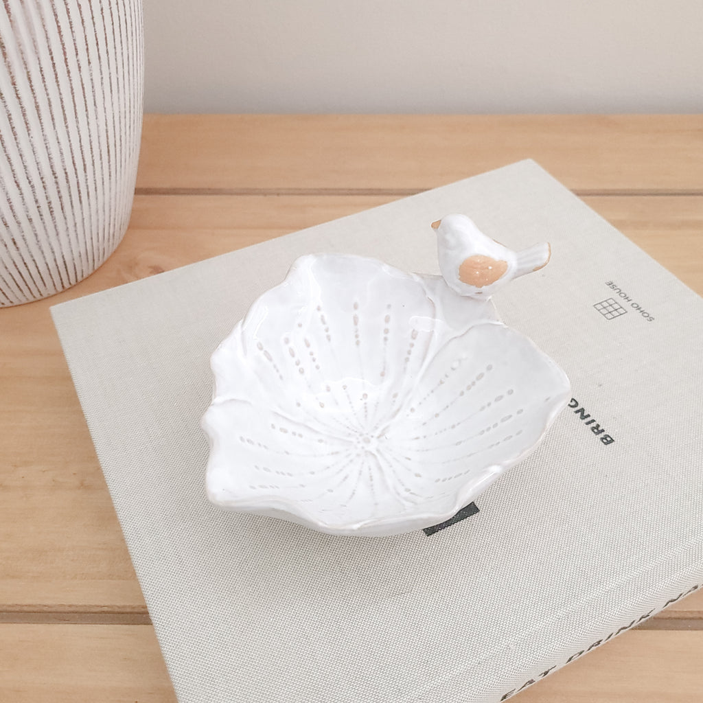 White Bird & Leaf Trinket Dish