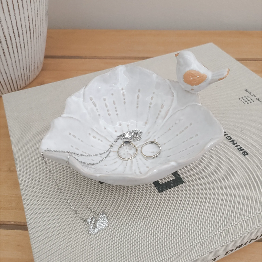 White Bird & Leaf Trinket Dish
