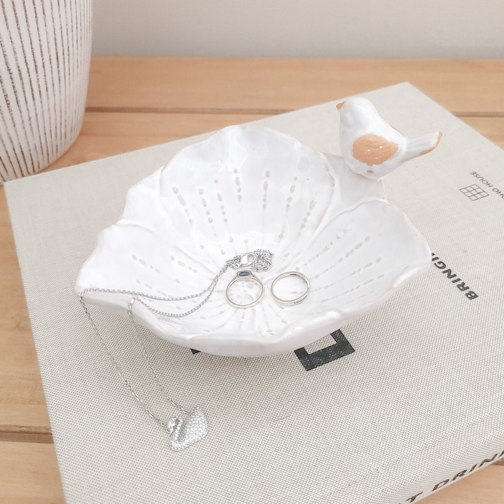 White Bird & Leaf Trinket Dish