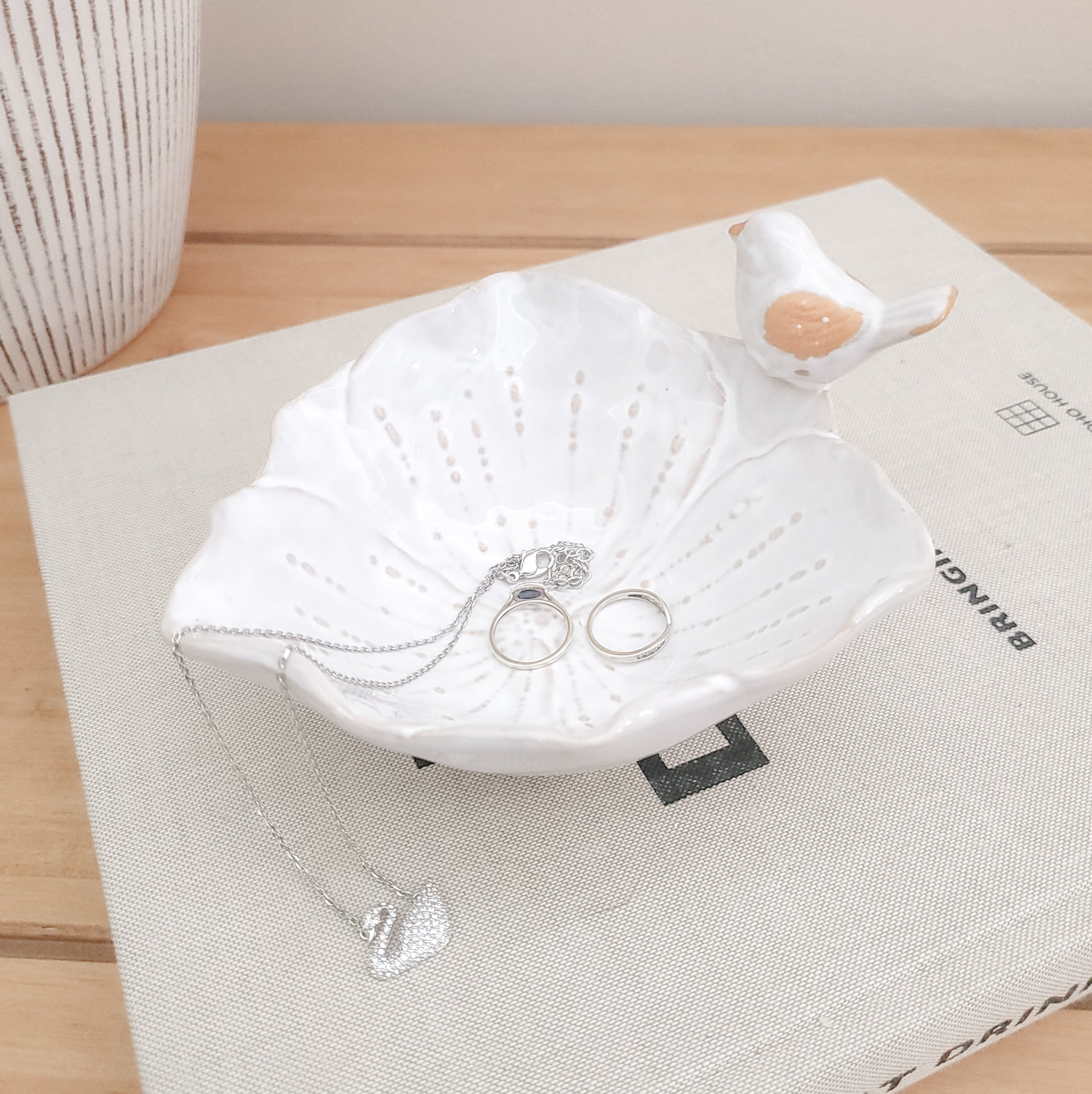 White Bird & Leaf Trinket Dish