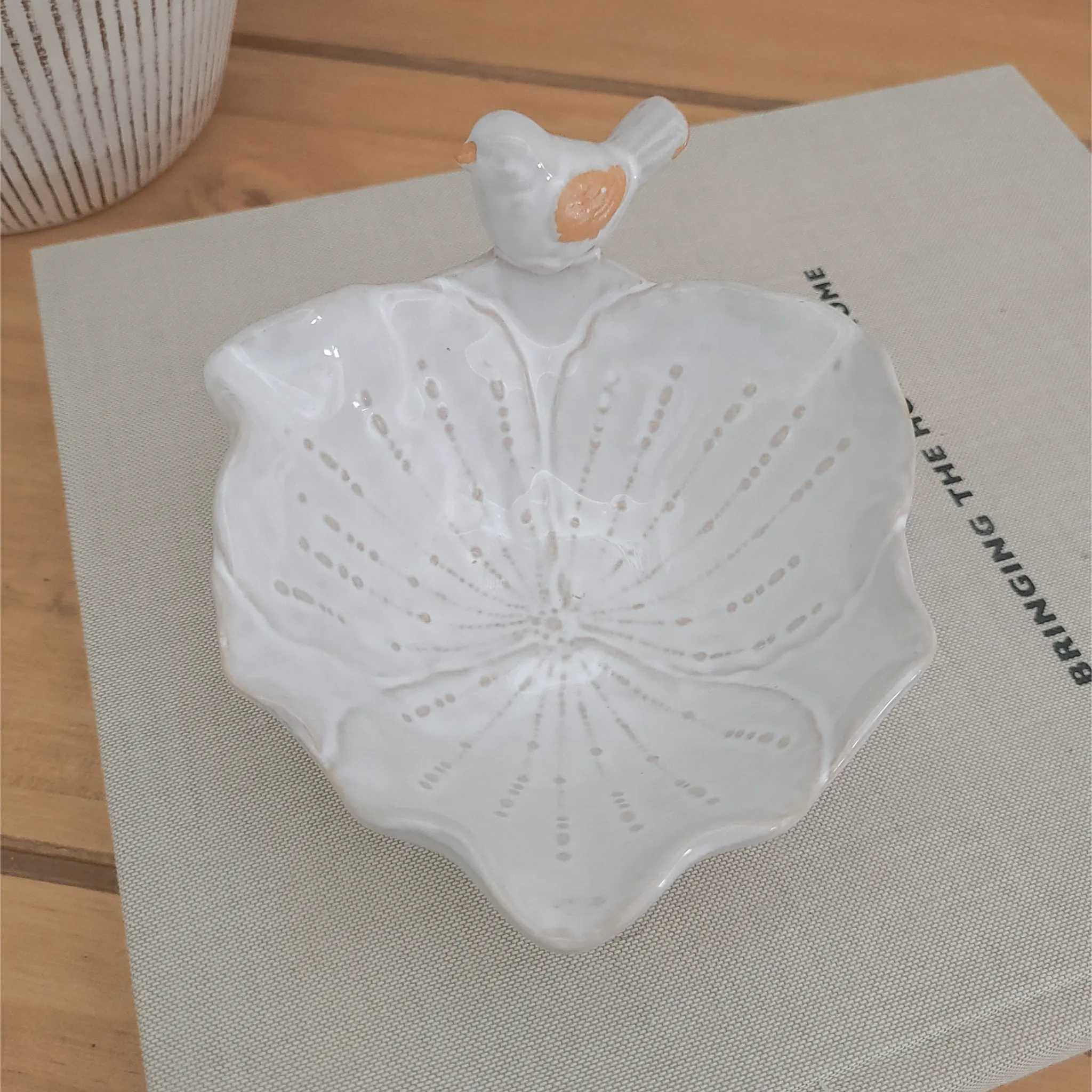 White Bird & Leaf Trinket Dish