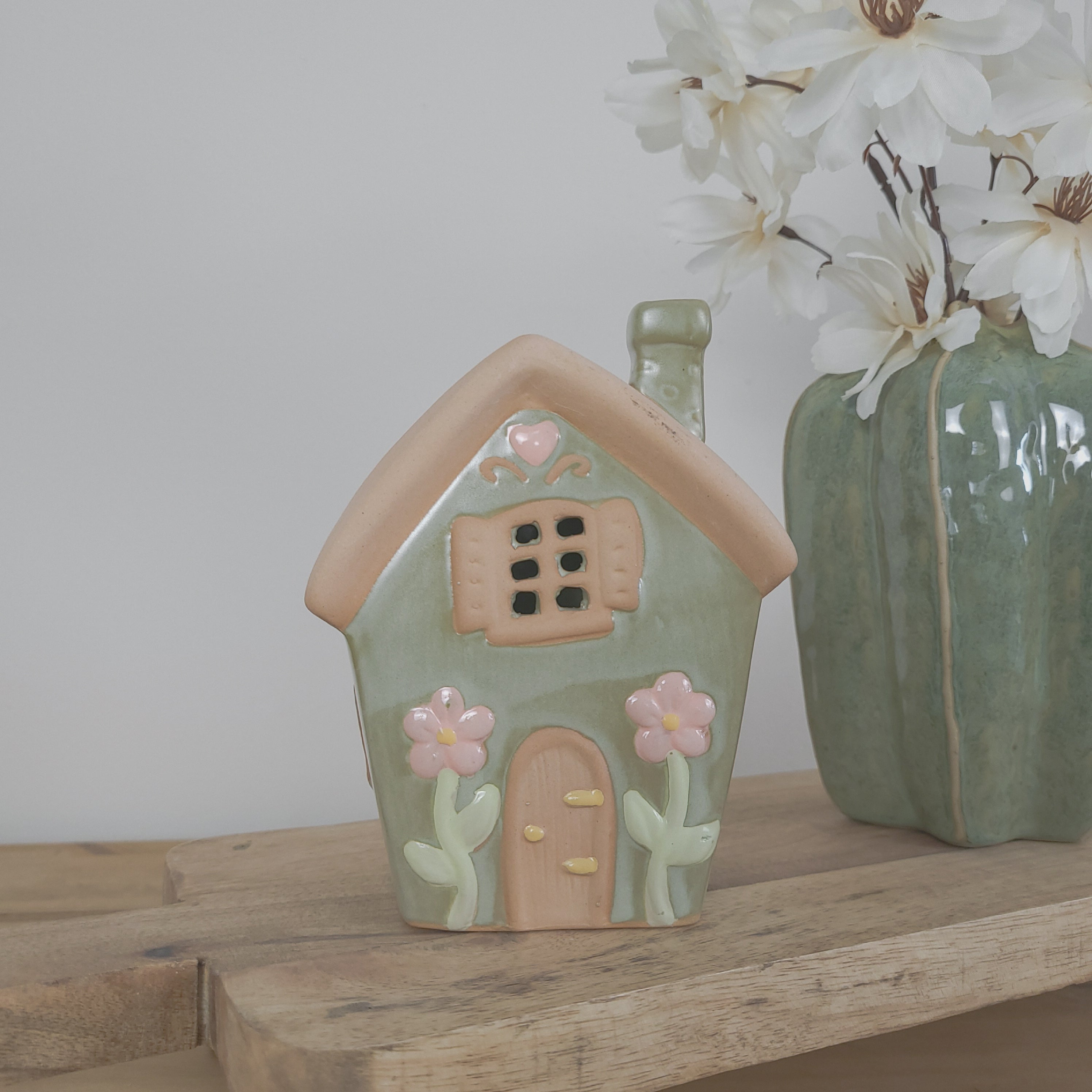 Spring Flower Ceramic House Tealight Holders