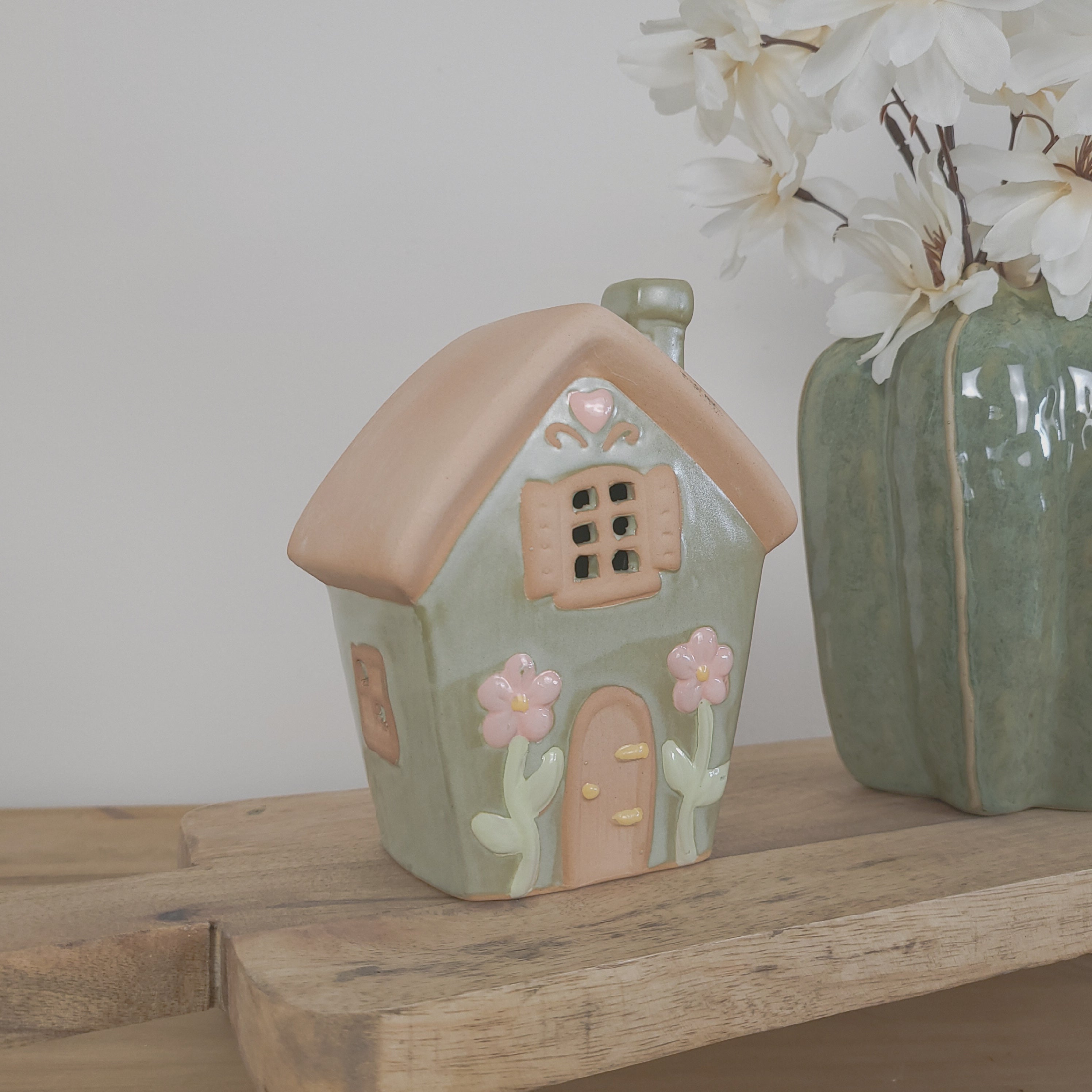 Spring Flower Ceramic House Tealight Holders